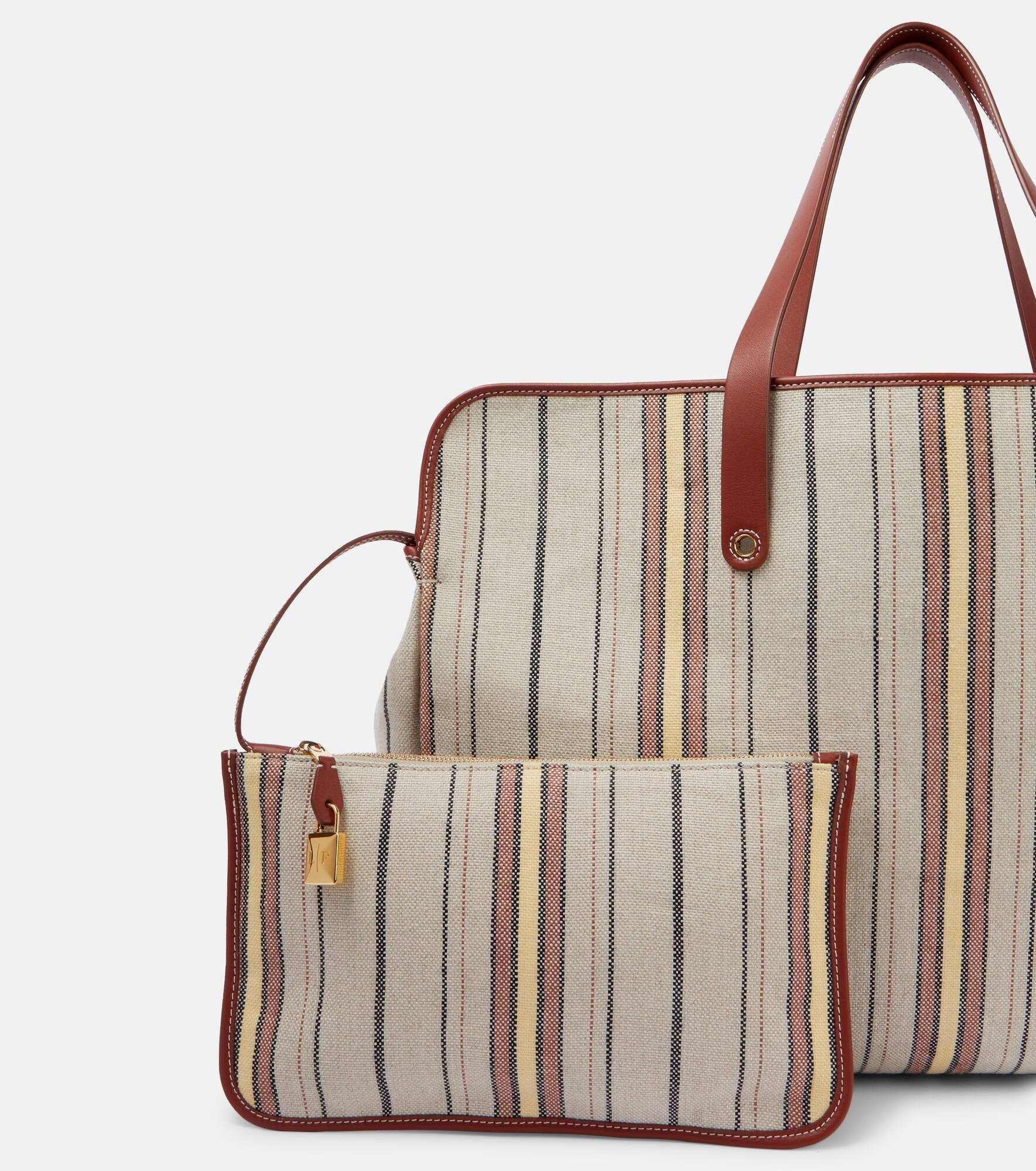 Laguna striped leather-trimmed tote bag - 6