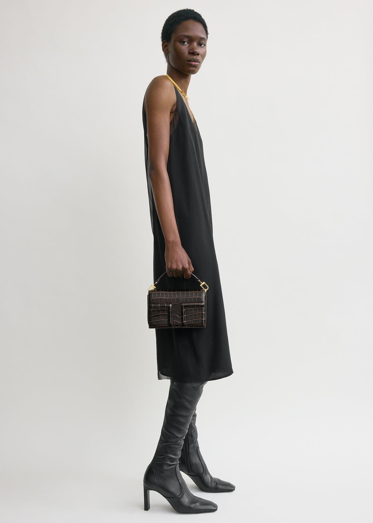 Mini T-Flap croco-embossed bag dark brown - 2