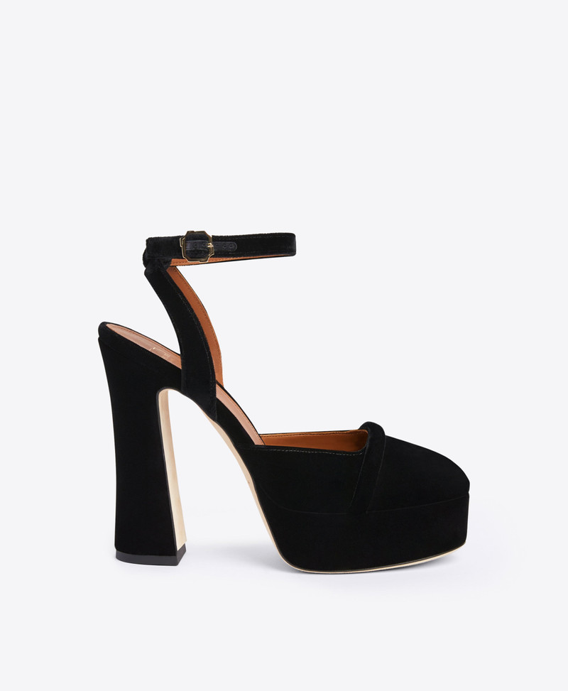Mora 125 - Black Velvet Ankle Strap Sandals 1