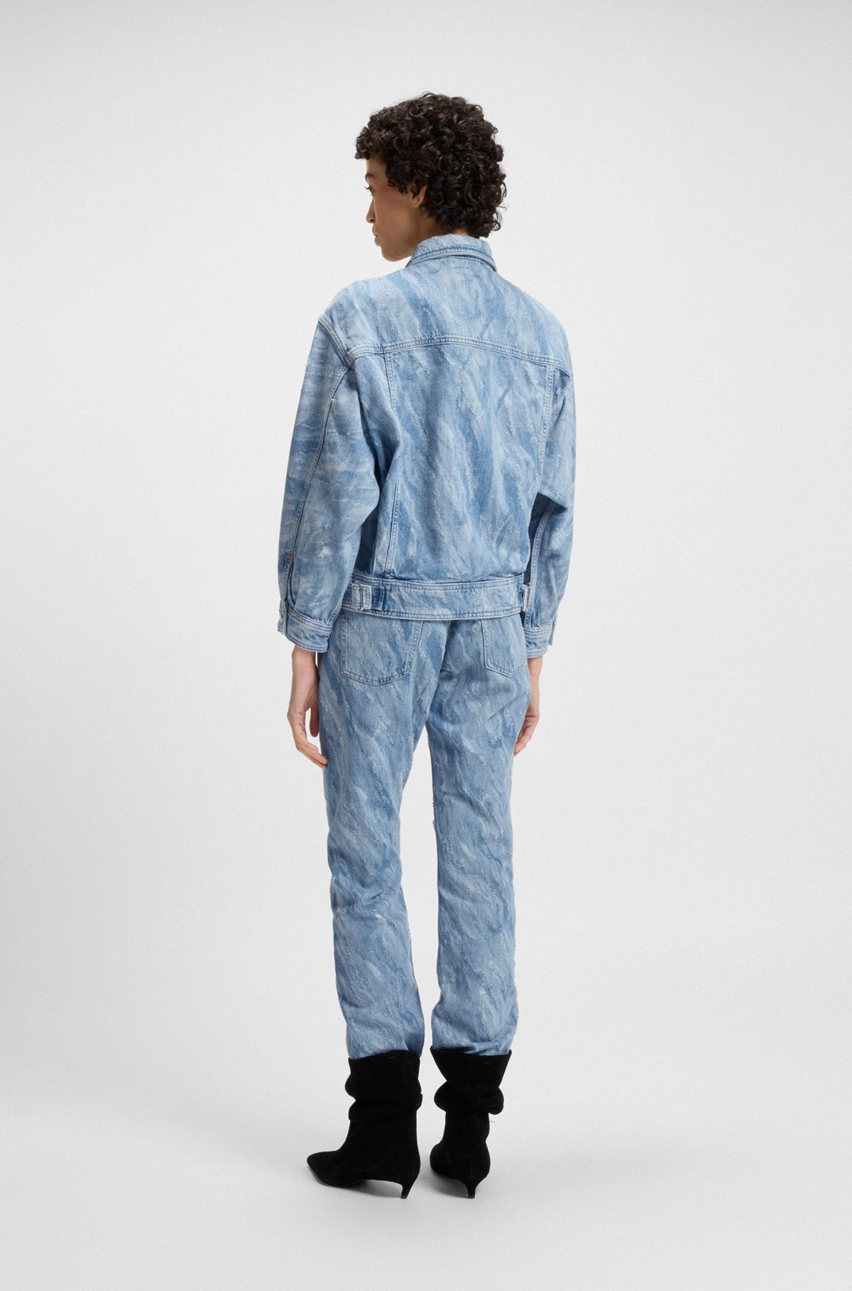 OVERSIZE-FIT BOMBER JACKET IN BLUE DISTRESSED DENIM - 4