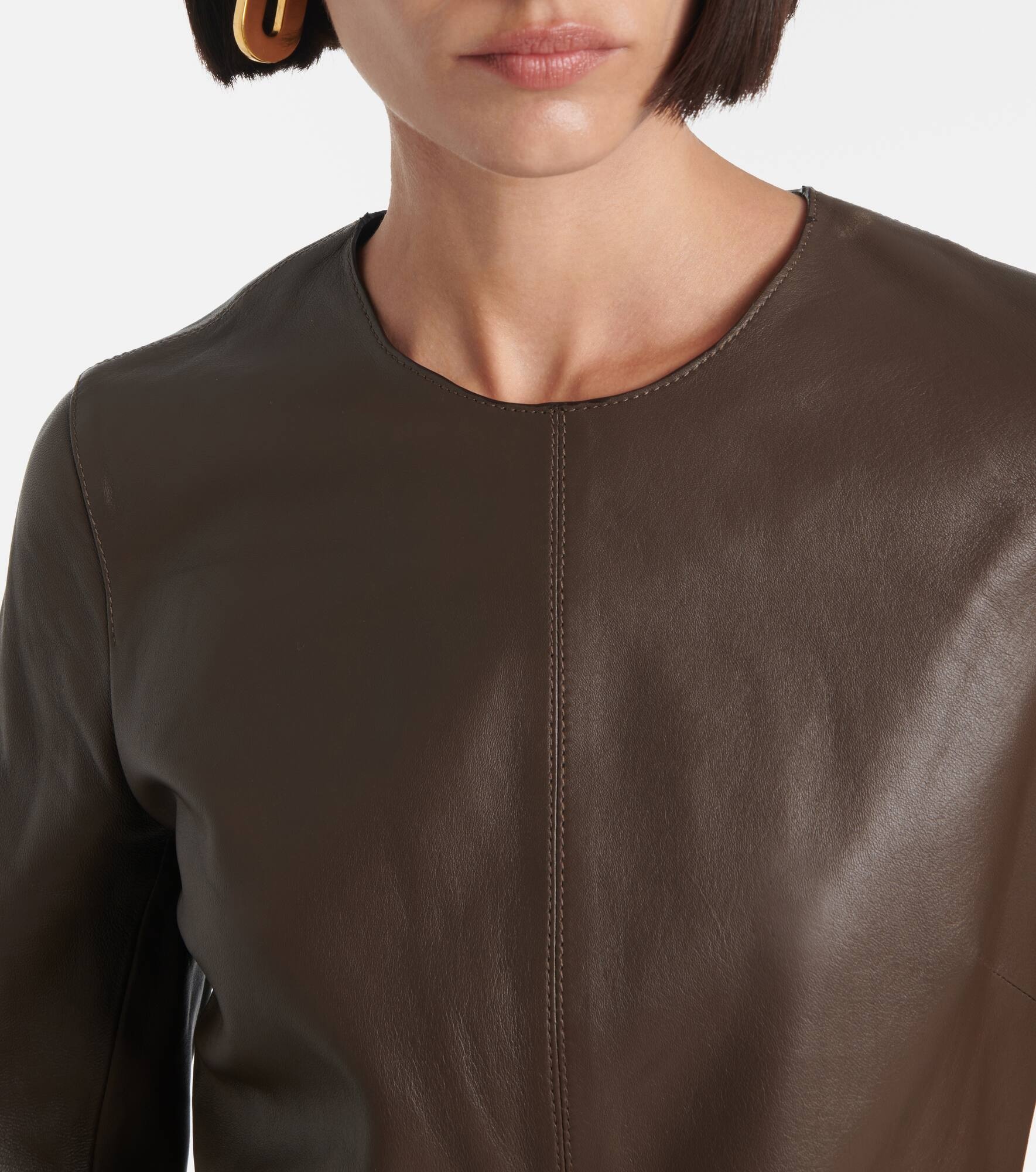 Paneled leather midi dress - 4