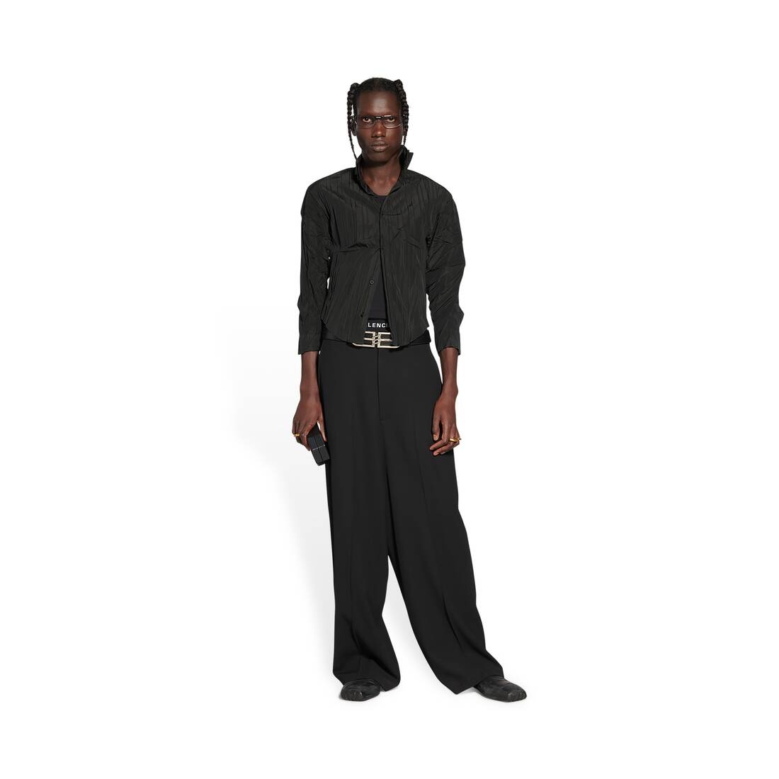 Men's Pleated Shrunk Shirt in Black - 2