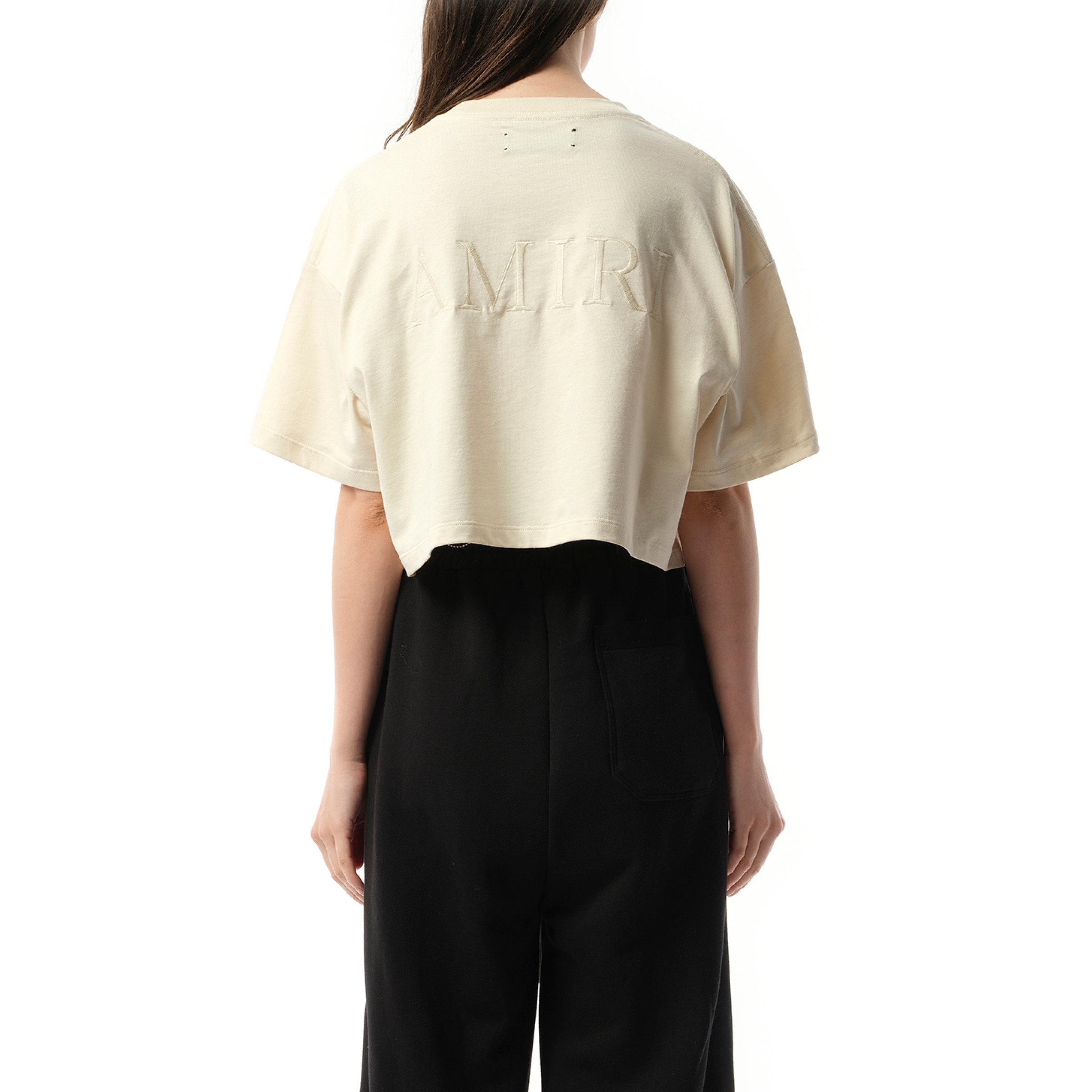 Amiri Embroidered Cropped T-Shirt in Alabaster - 6