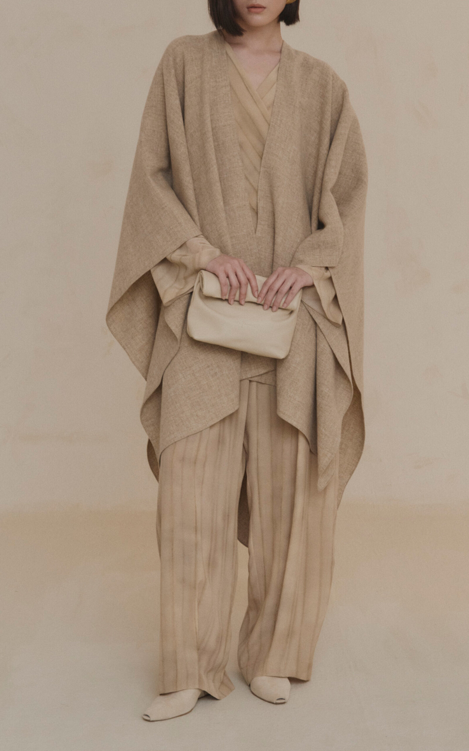 Asymmetrical Wool Poncho Coat neutral - 3