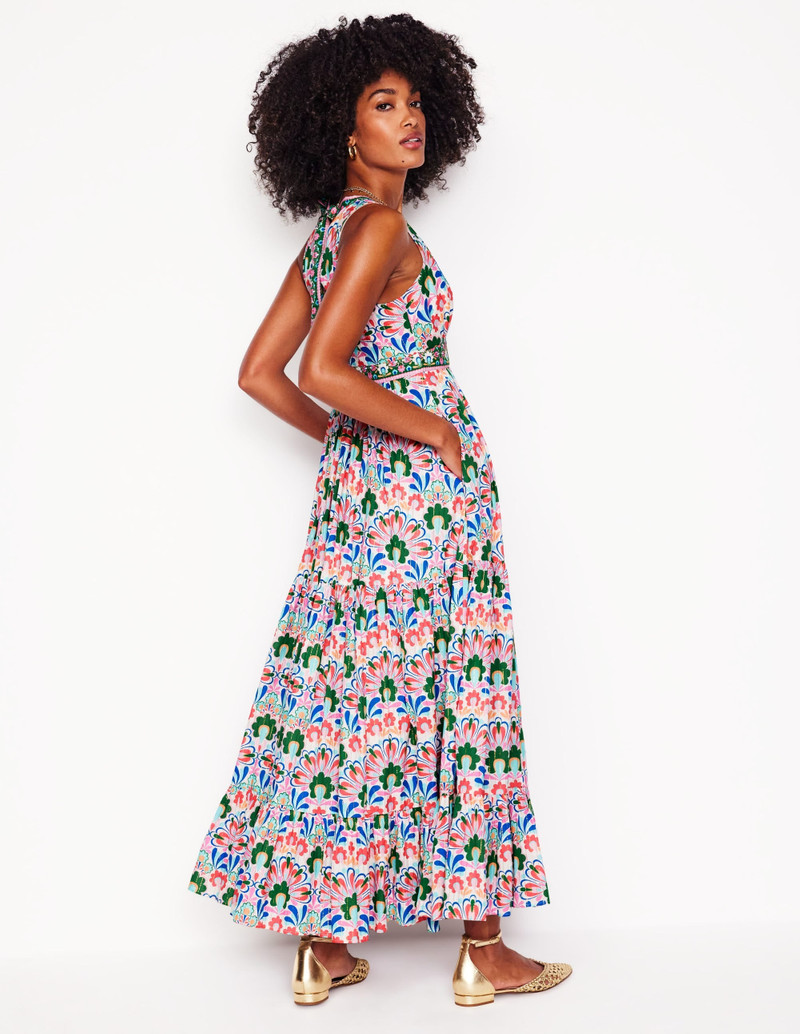 Serena Cotton Tie Maxi Dress-Multi, Decorative Dandelion 4