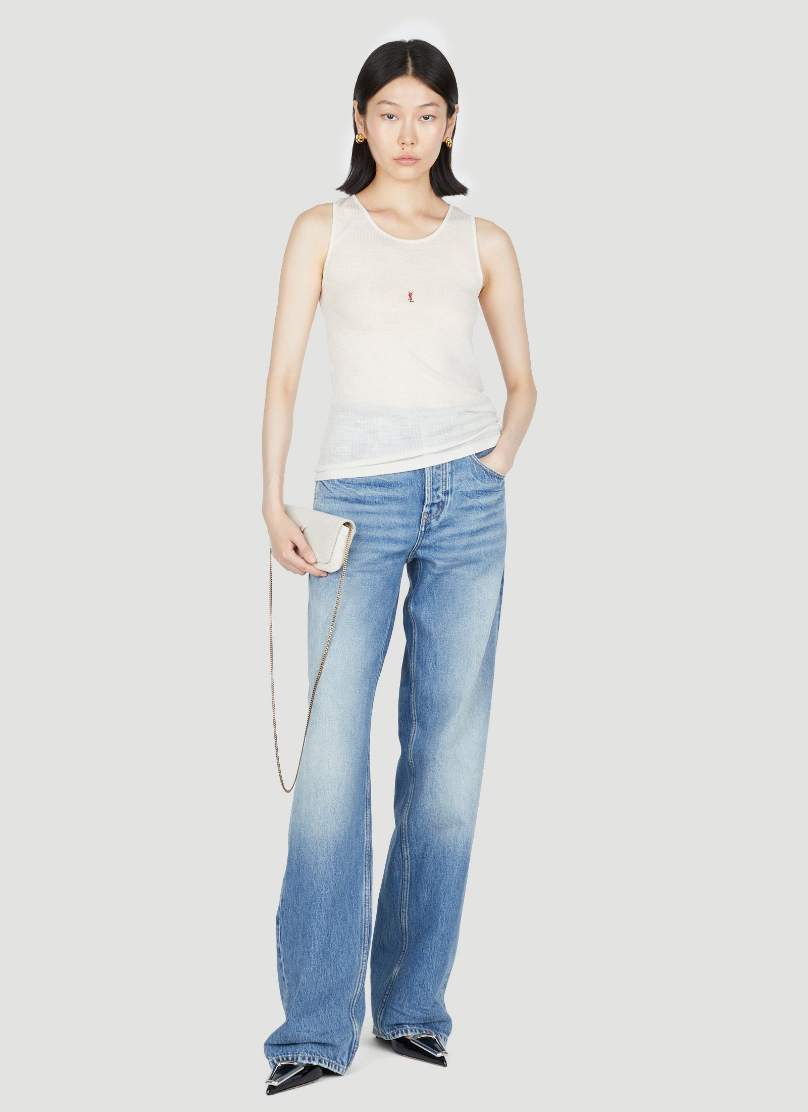 Saint Laurent Women Logo Embroidery Wool Tank Top - 2