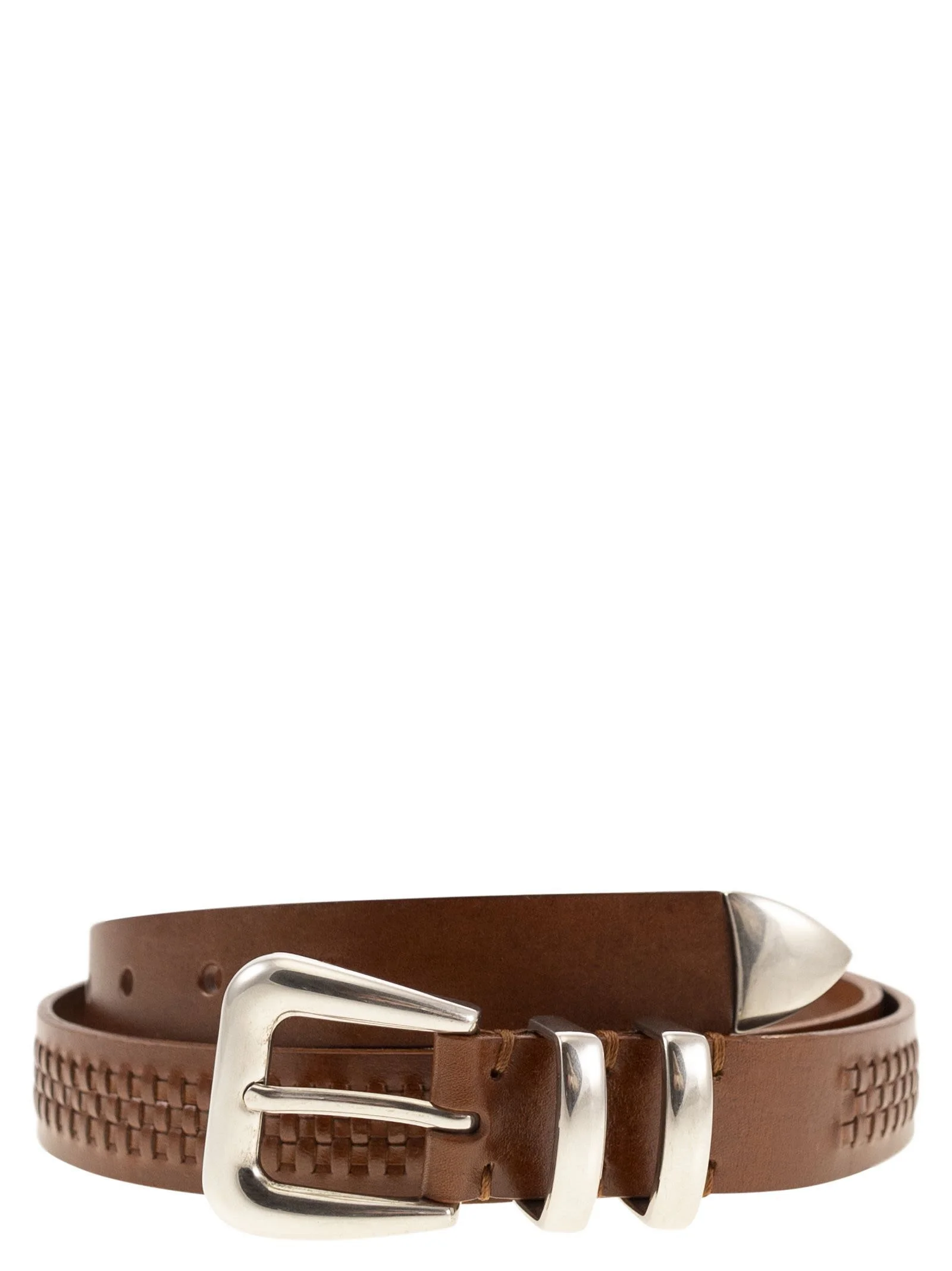Brunello Cucinelli Men Calfskin Belt With Woven Decoration - 1