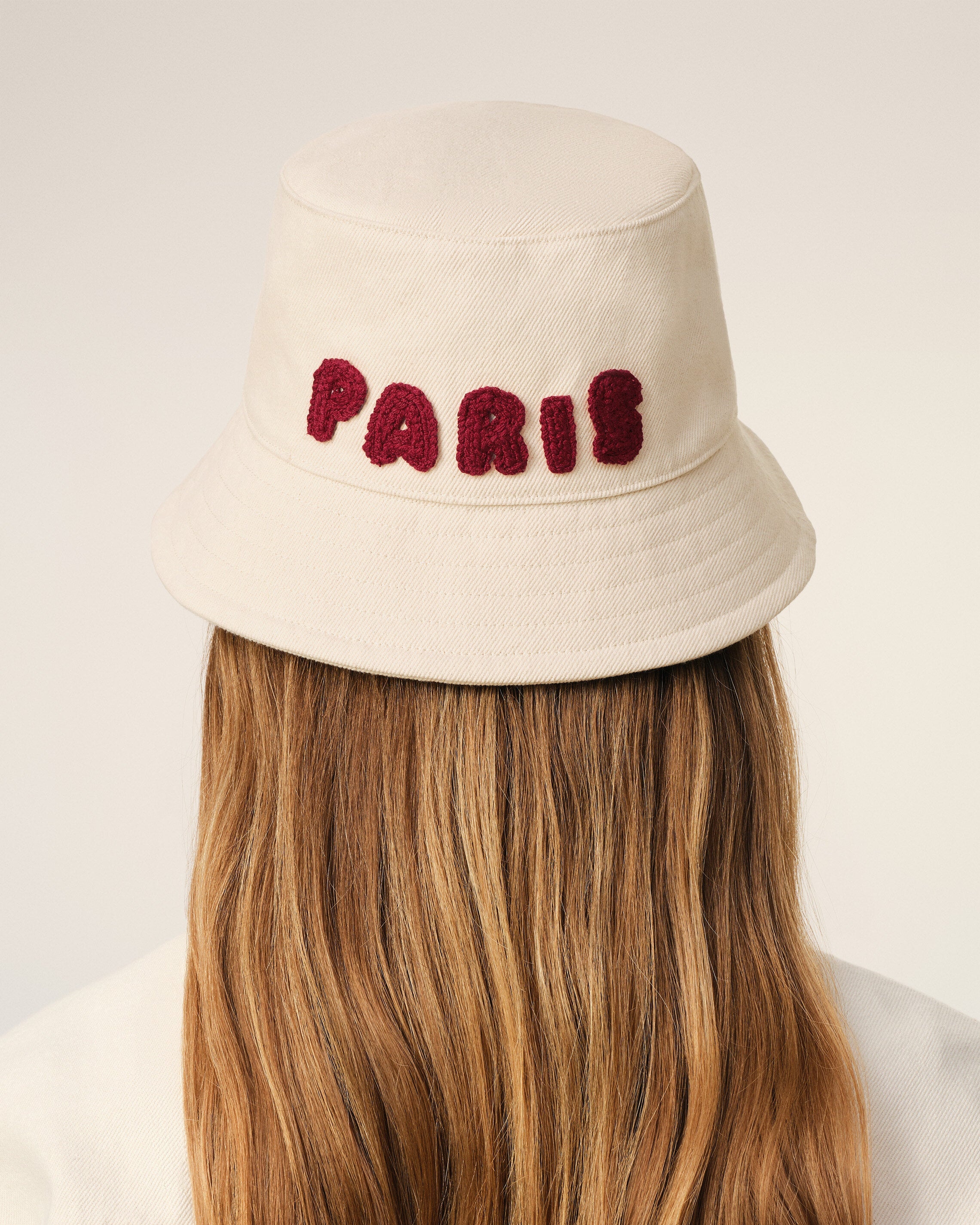 BEIGE COTTON AMI PARIS PATCH BUCKET HAT - 6