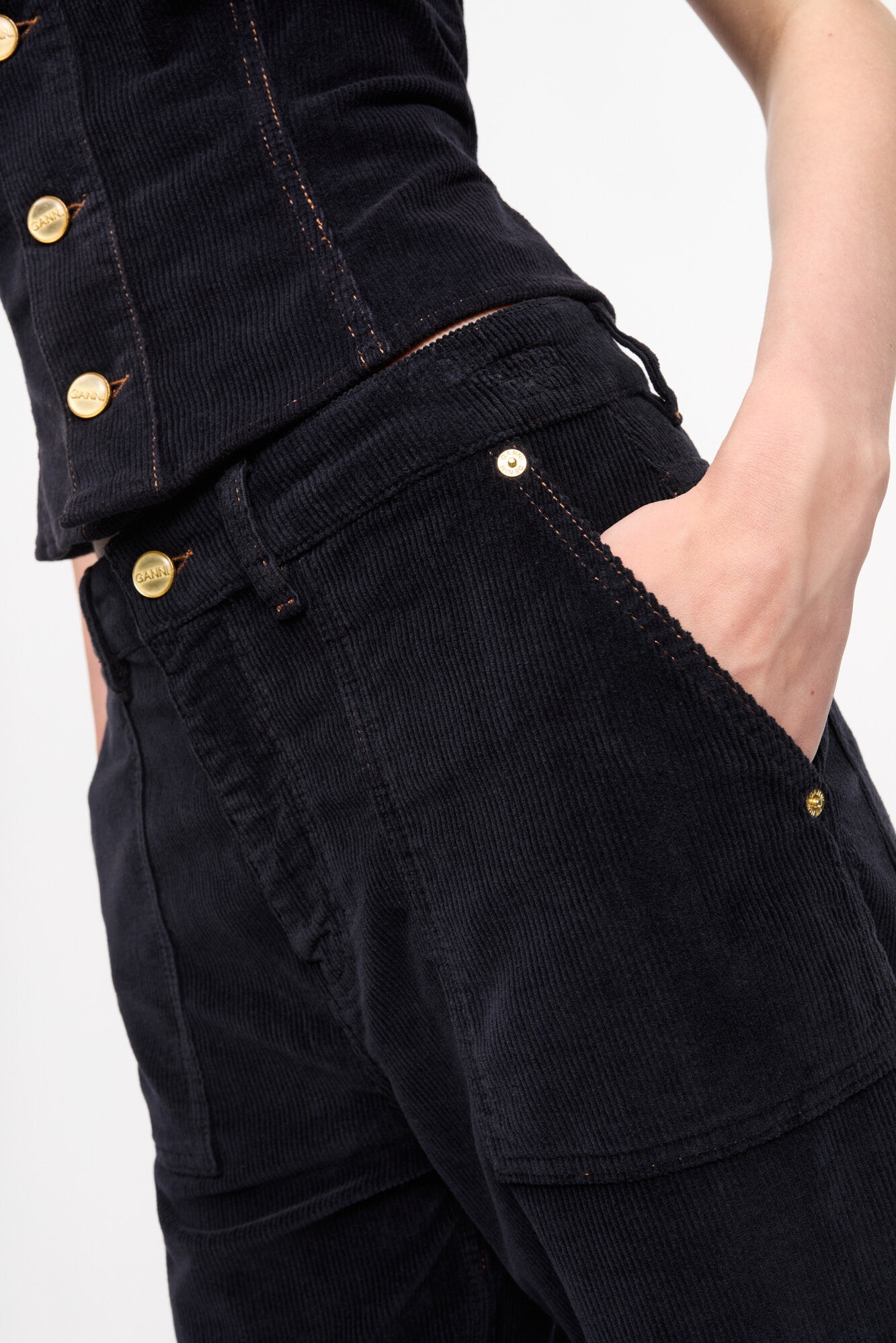 BLUE WASHED CORDUROY CARGO PANTS - 5