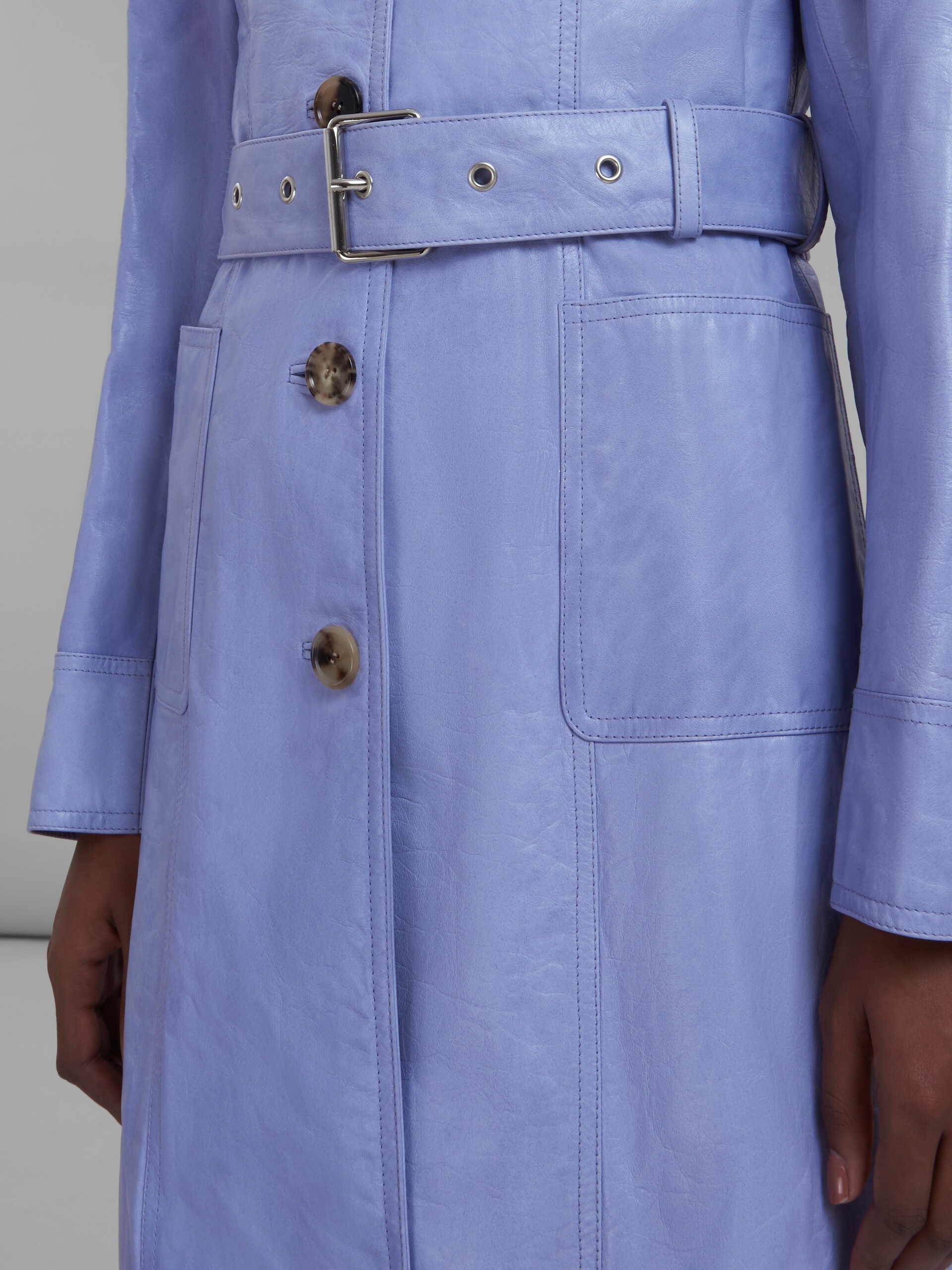 PURPLE LEATHER MAXI COAT - 5