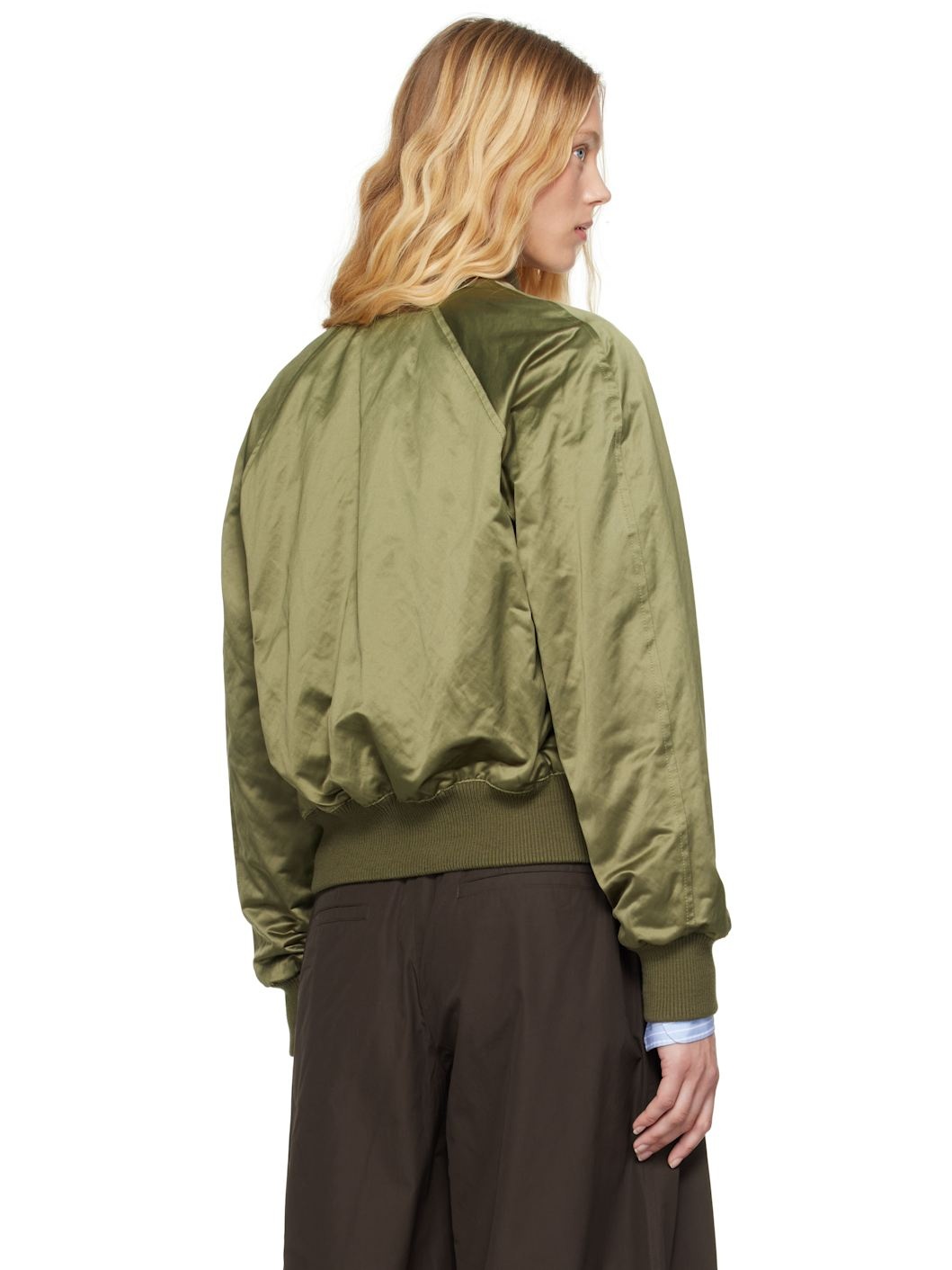 Green Cotton Satin Ami de Coeur Bomber Jacket - 3