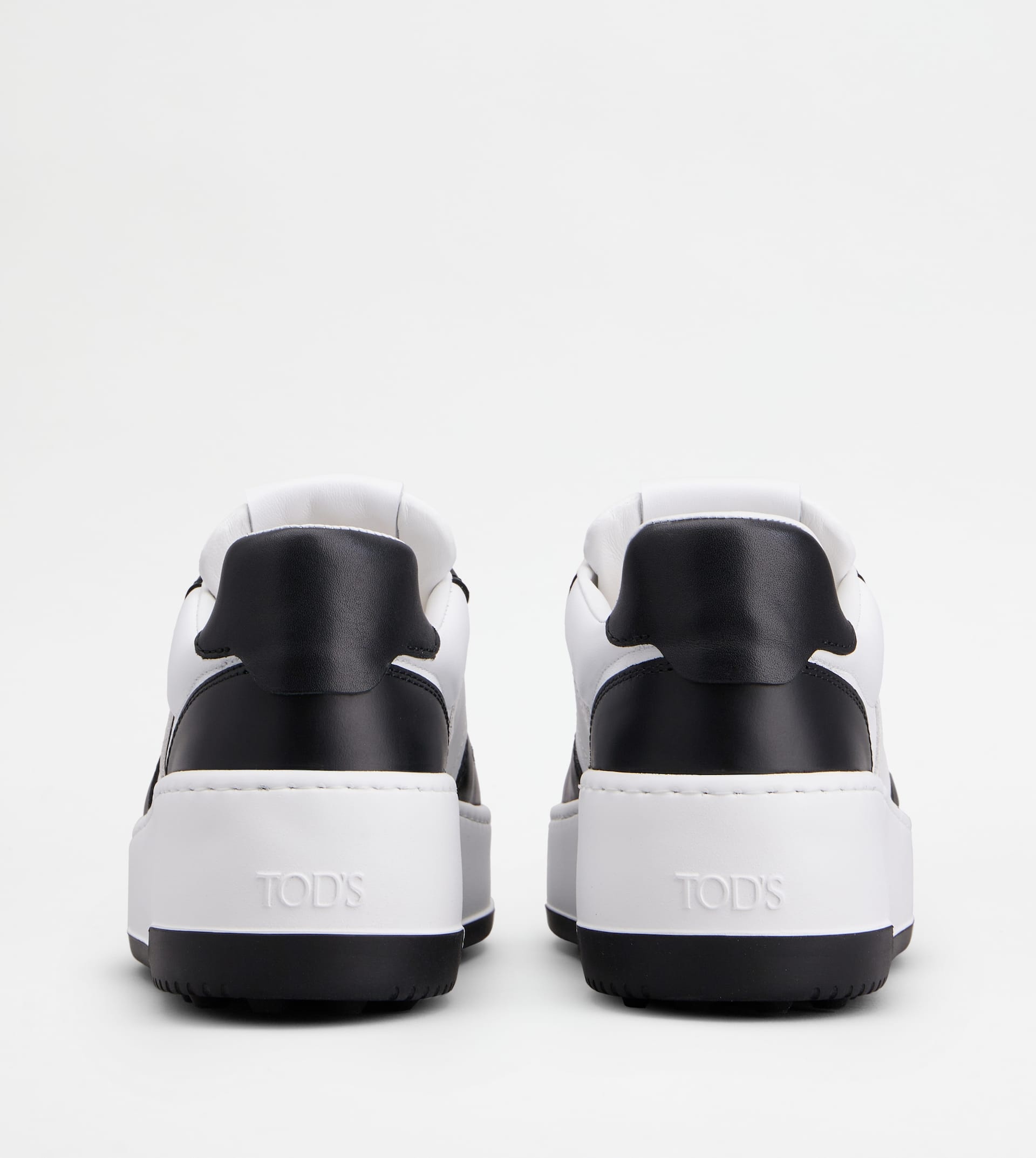 PLATFORM SNEAKERS IN LEATHER - WHITE, BLACK