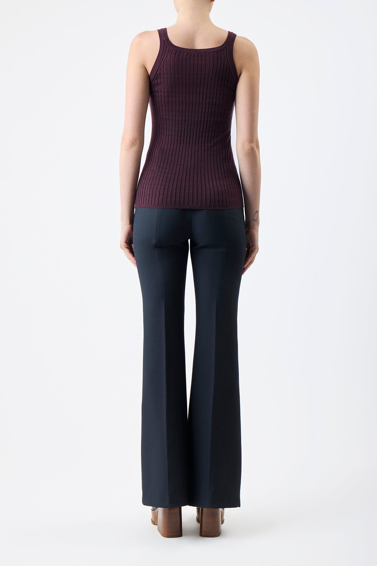 Nevin Pointelle Tank in Deep Bordeaux Silk Cashmere - 4