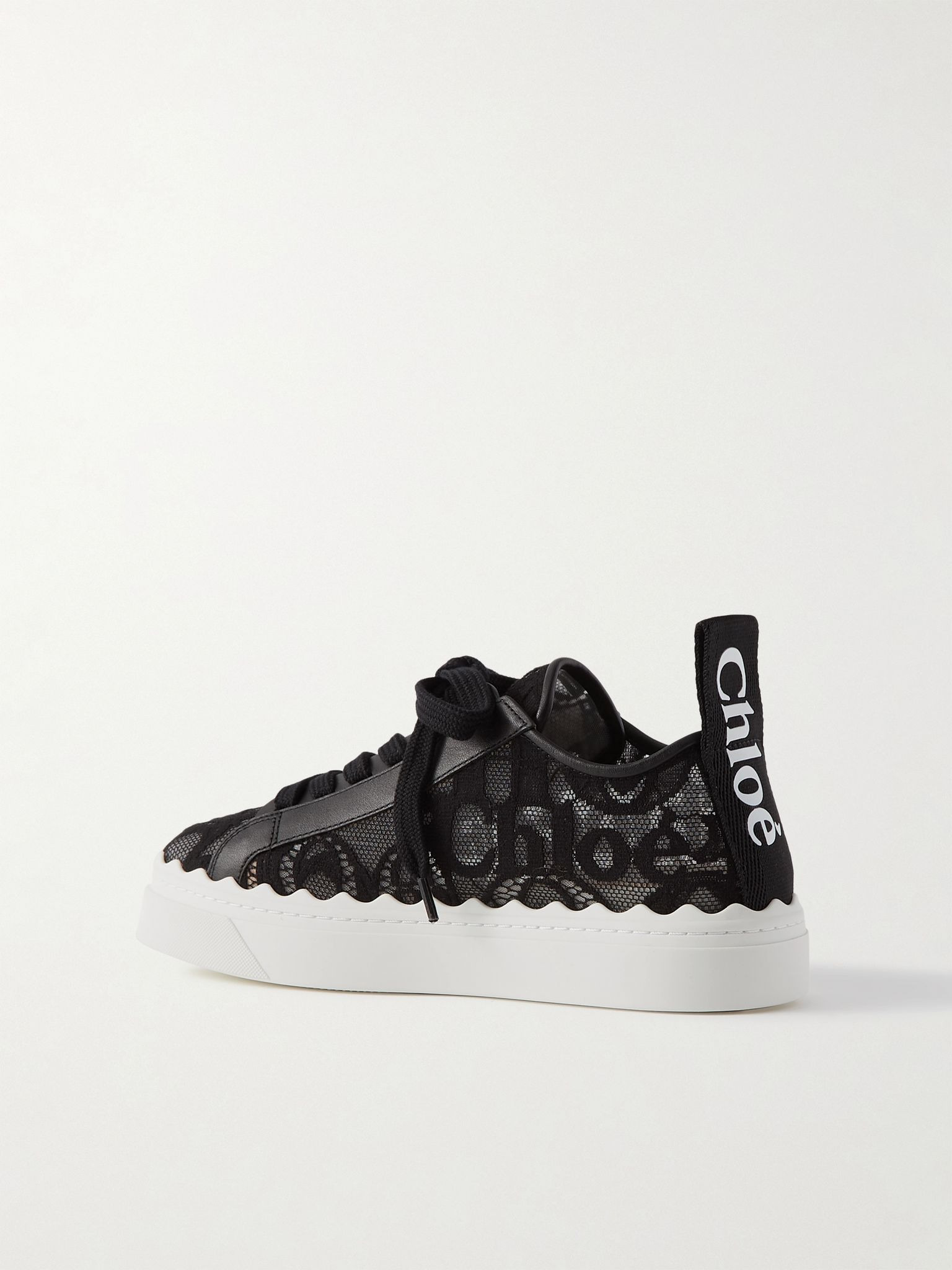 Lauren scalloped logo-detailed lace and leather sneakers Black - 3