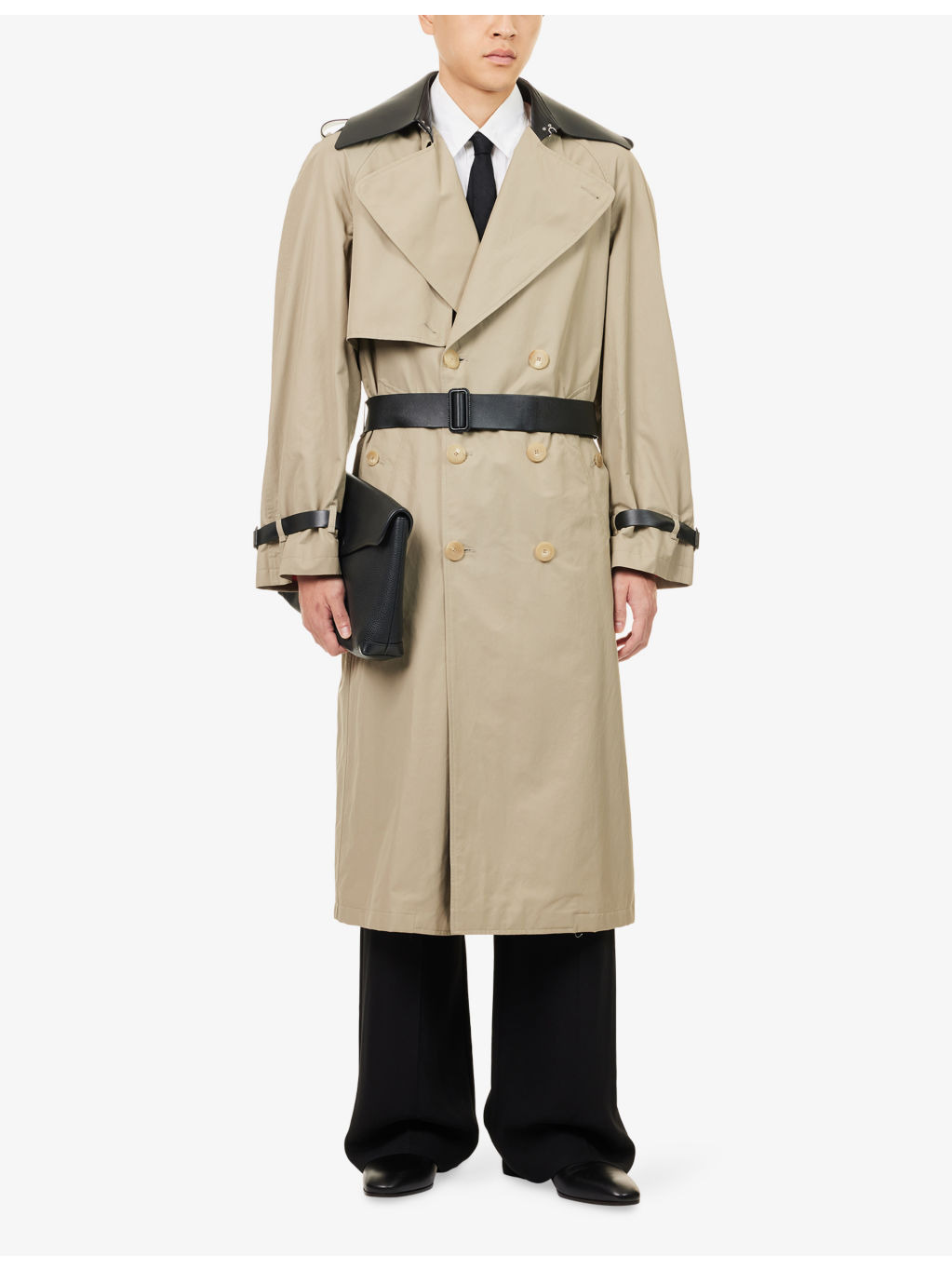 Double-Breasted Contrast Cotton Blend Trench Coat - 2