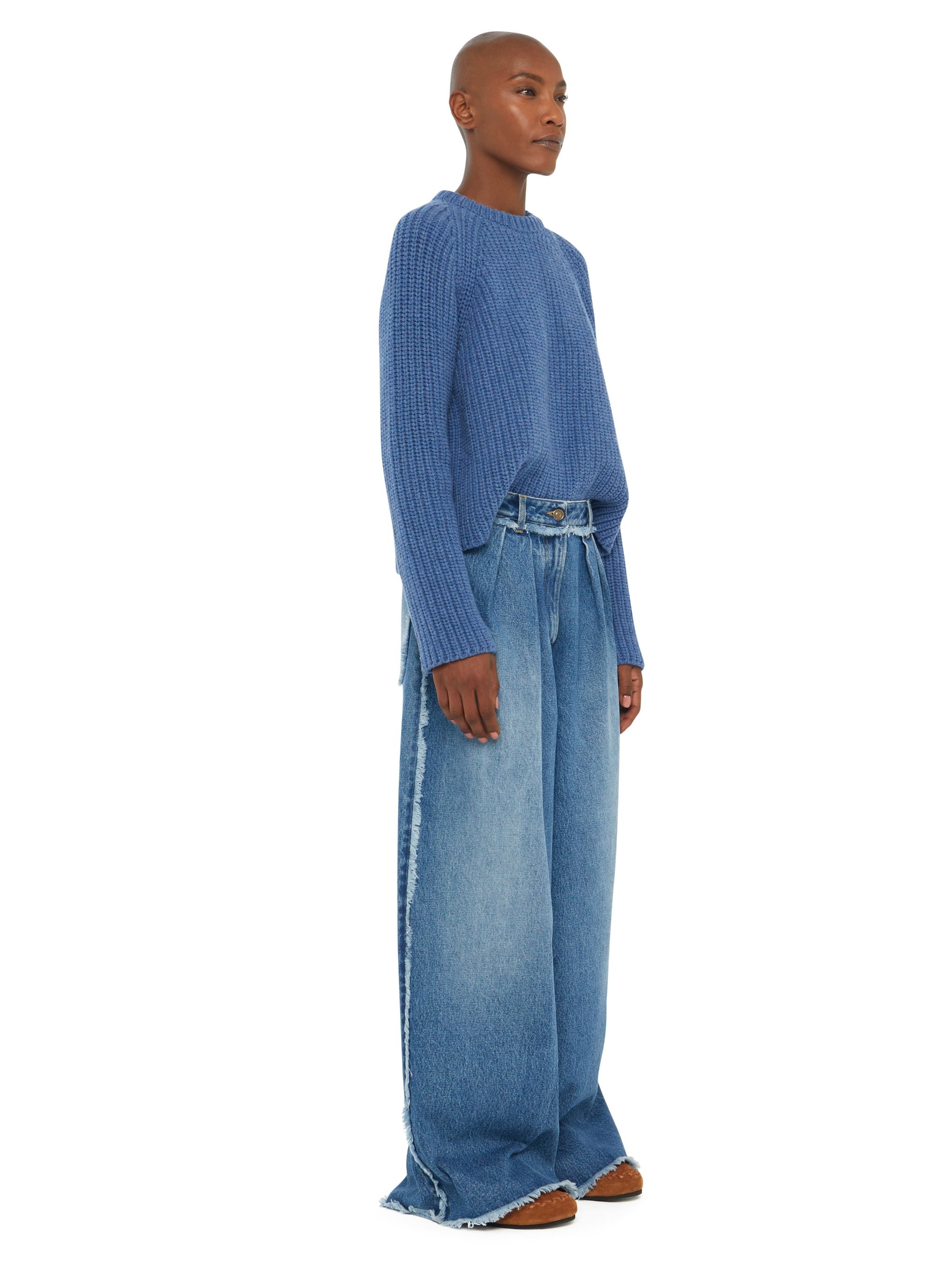 Fringed Wide Leg Denim Pants - 5