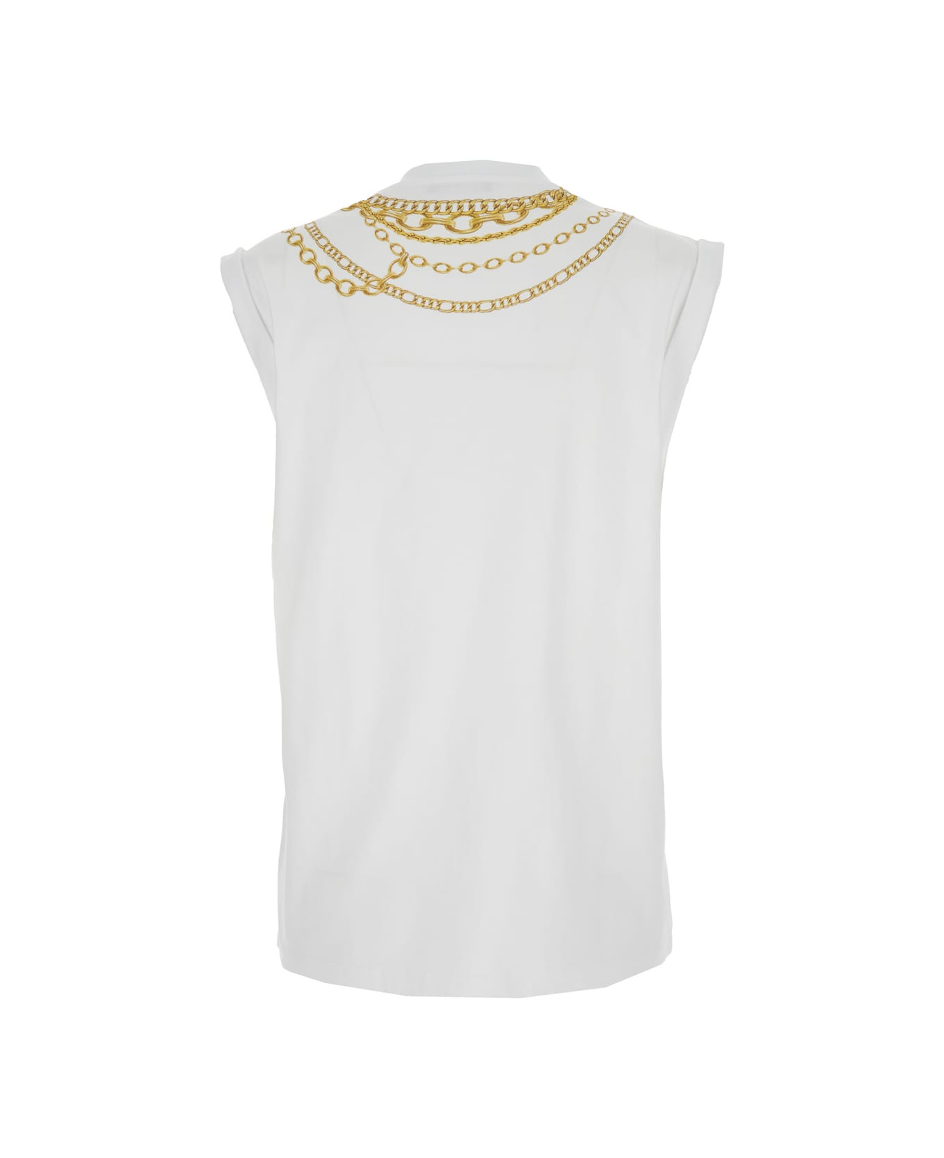 White Sleeveless Top With Maxi Necklace Print On Front And Rear In Cotton Woman - 2