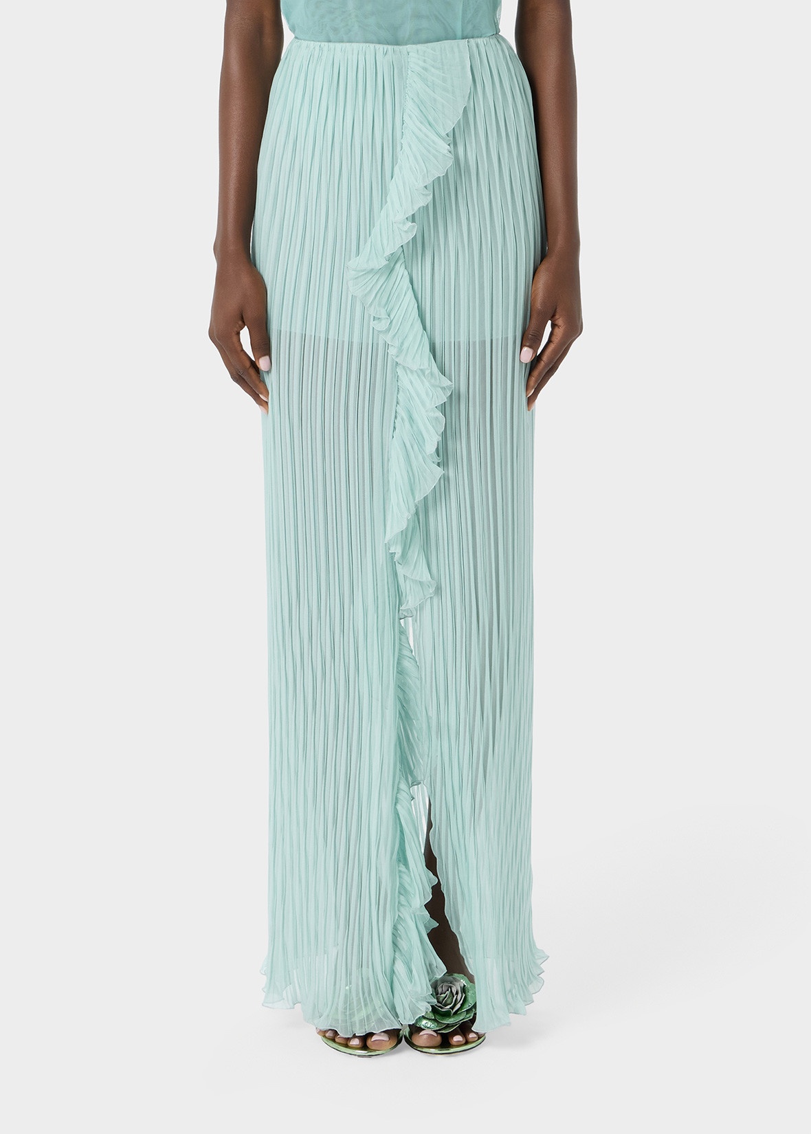 PLEATED SKIRT IN SILK CHIFFON WITH RUFFLES - 3
