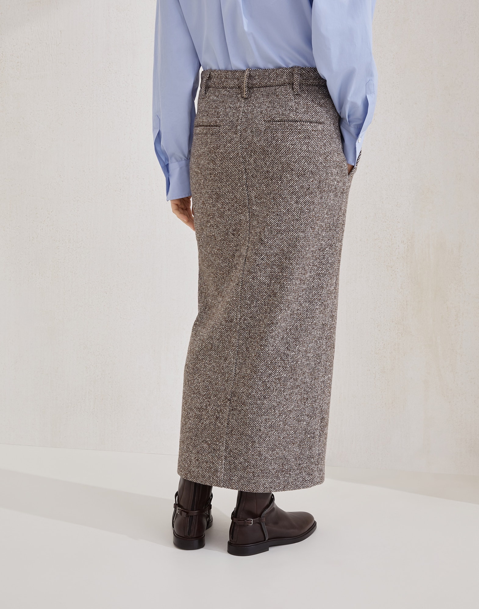Virgin wool and silk mélange diagonal sartorial pencil skirt with monili - 2