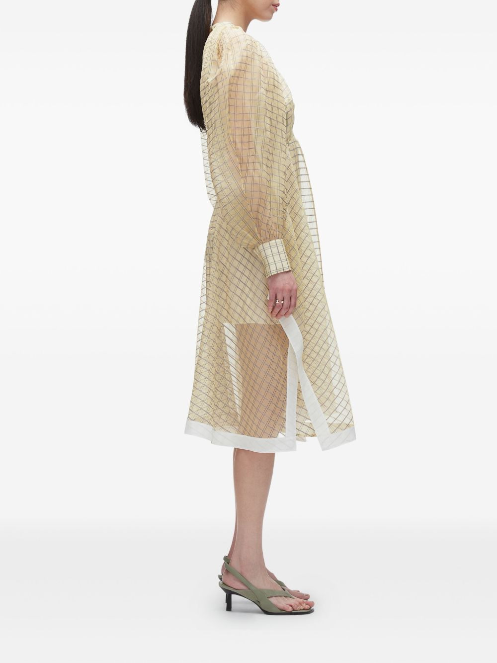 puff-sleeve checked midi dress - 3