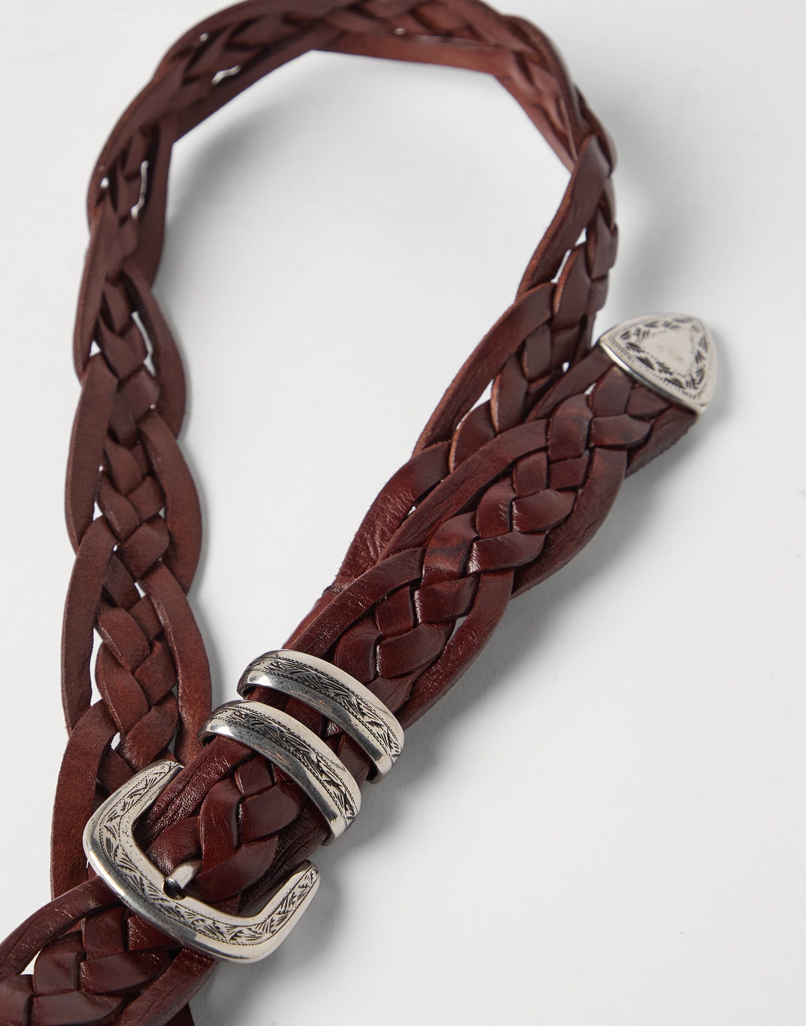 Braided calfskin belt with detailed buckle and tip - 2