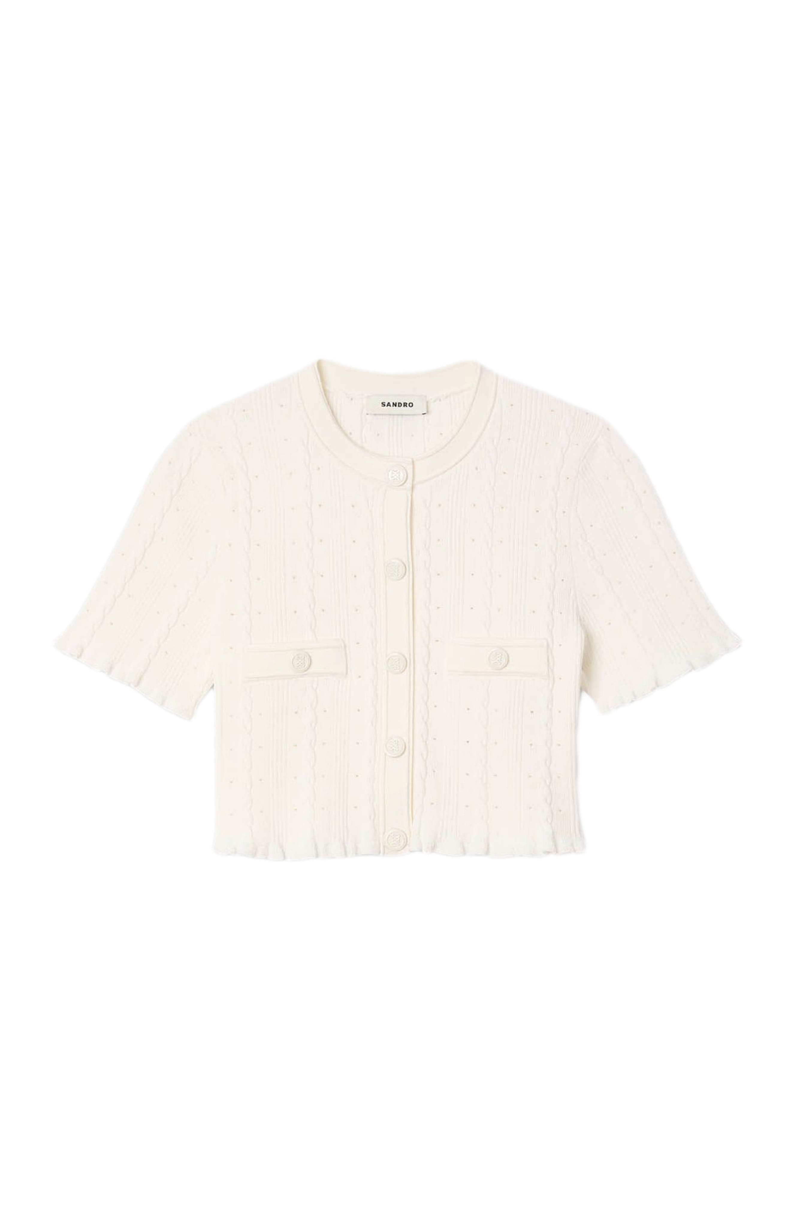 SANDRO Cropped pointelle knit cardigan in Ecru at Nordstrom - 5