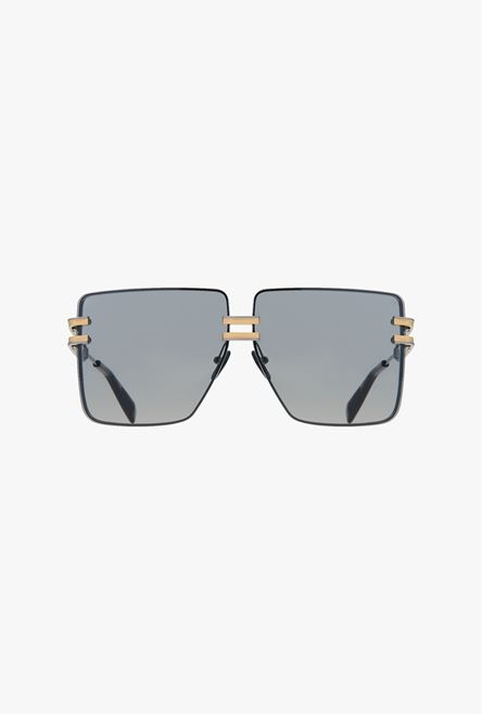 Black and gold-tone titanium police-style sunglasses - 1