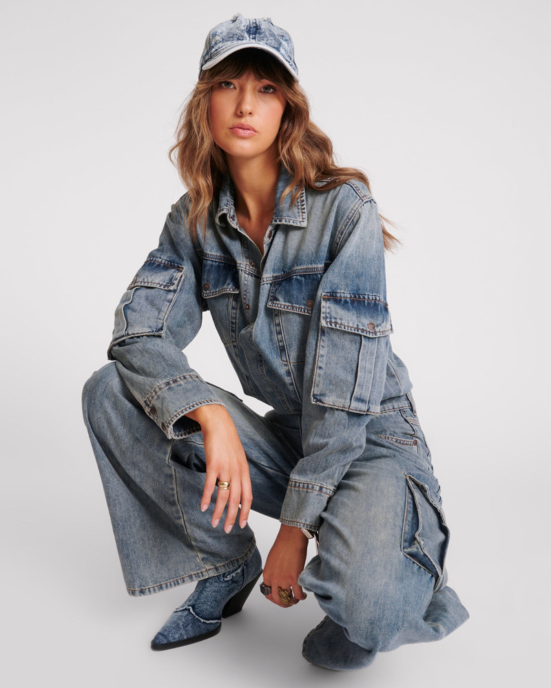 Cargo Trucker Denim Overalls - Blue Blossom 6