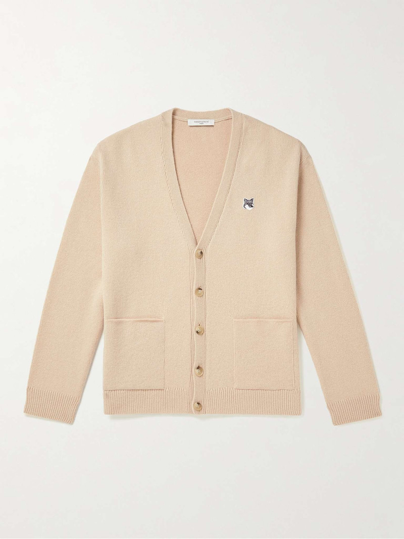Logo-Appliquéd Ribbed Wool Cardigan 1