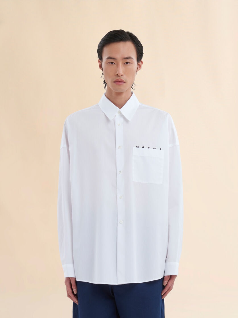 WHITE ORGANIC POPLIN SHIRT WITH PEEPING MARNI LOGO - 2