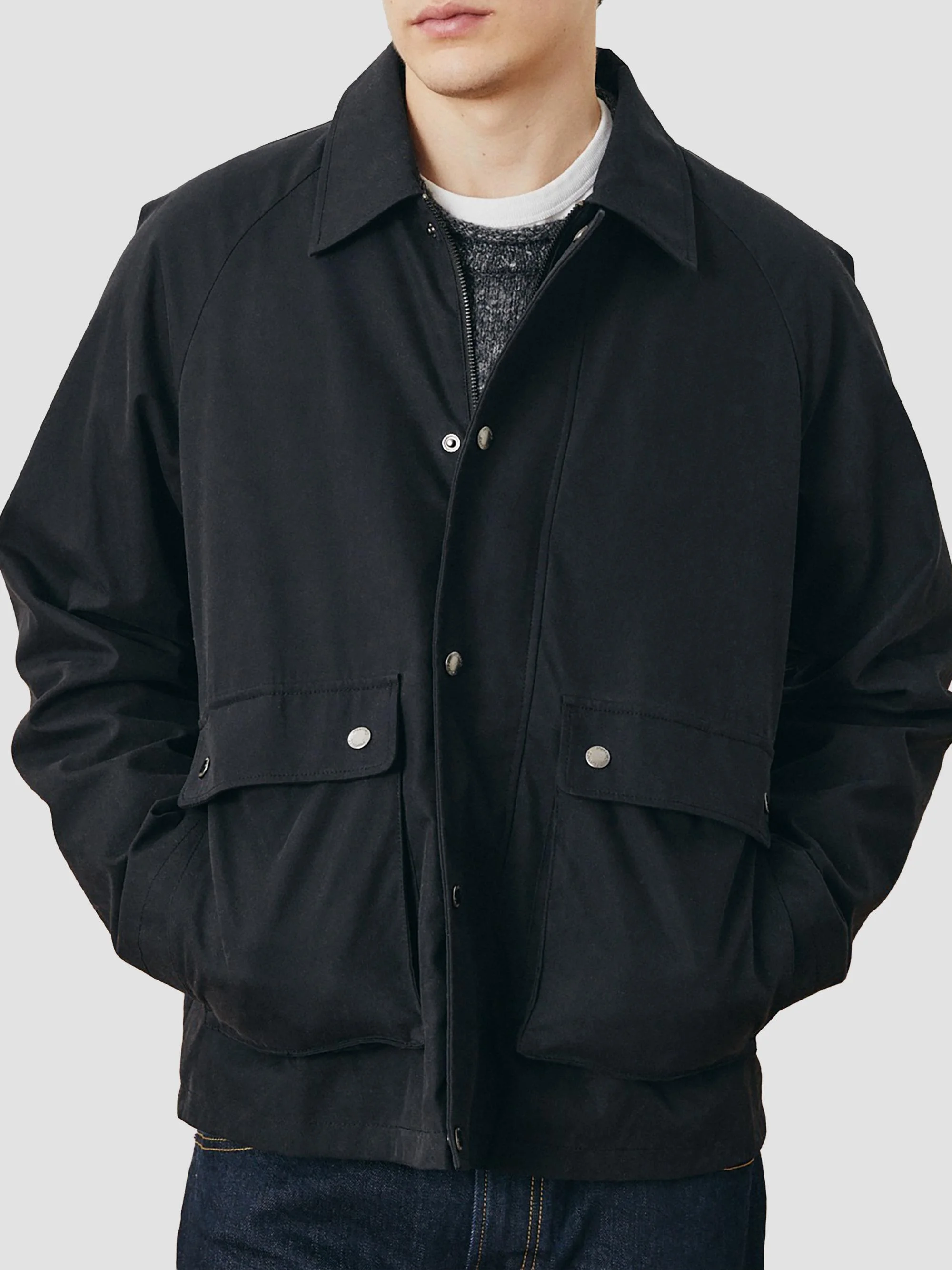 Men's Waxed Cotton-Blend Zip-Front Trail Jacket - Black - 1
