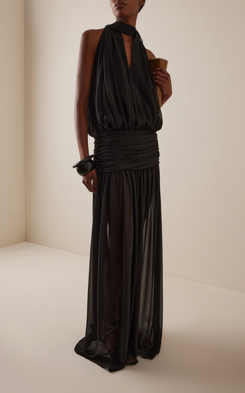 Cruz Crepe Tie-Neck Maxi Dress black 3