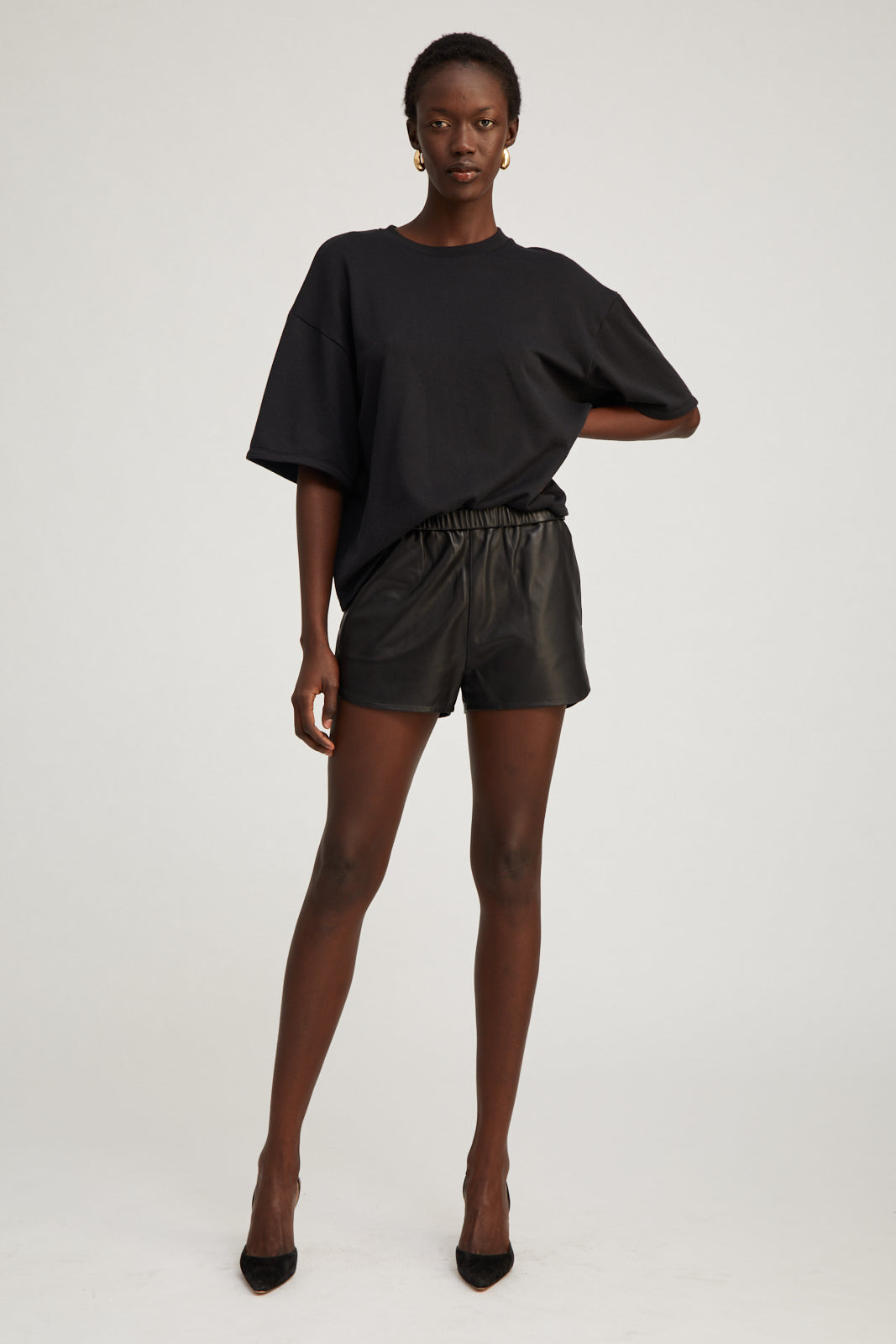 BLACK LEATHER SLIP SHORTS - 2