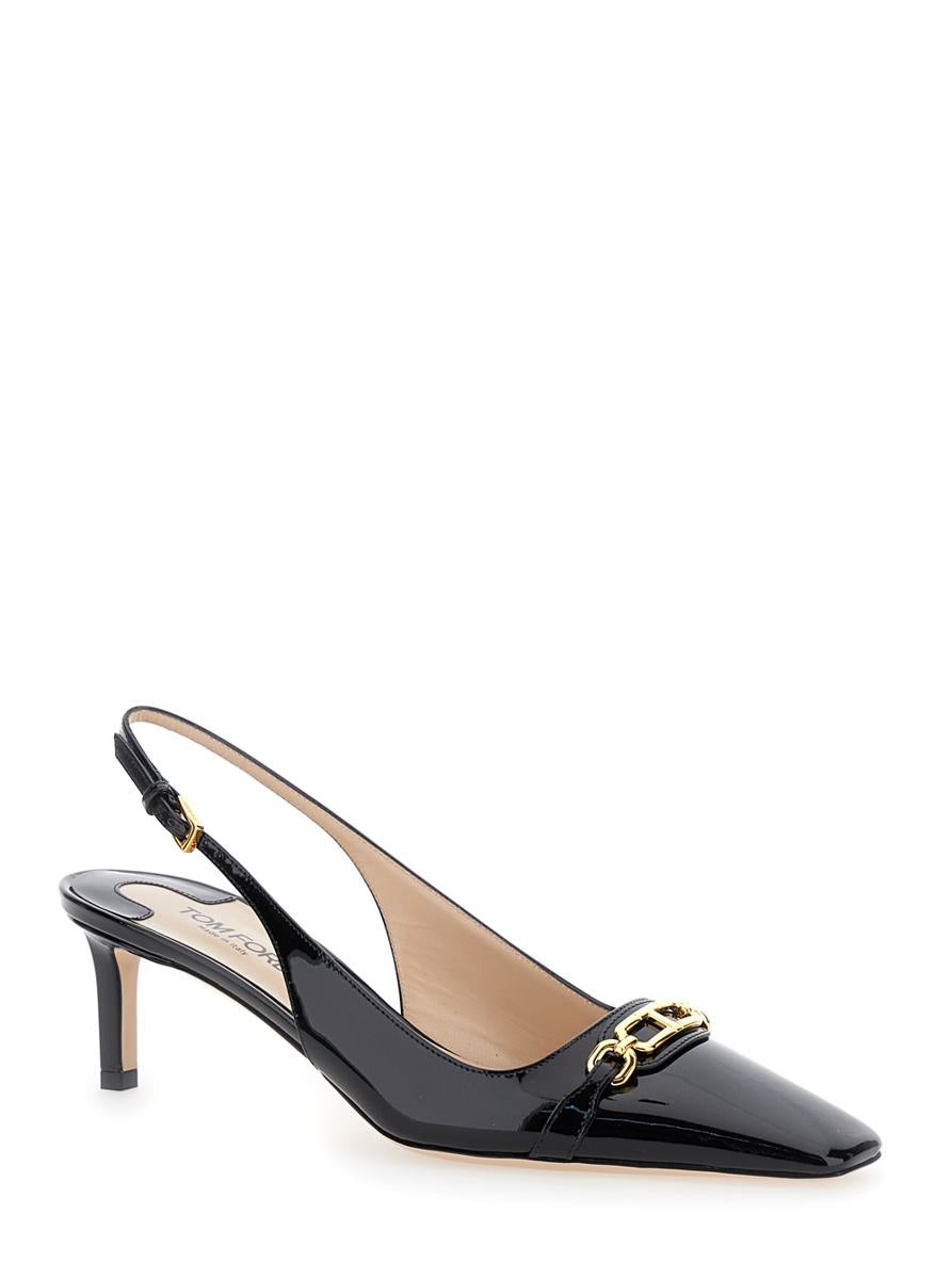 Tom Ford Black Slingback Pumps With T Logo Detail In Patent Leather Woman - 2