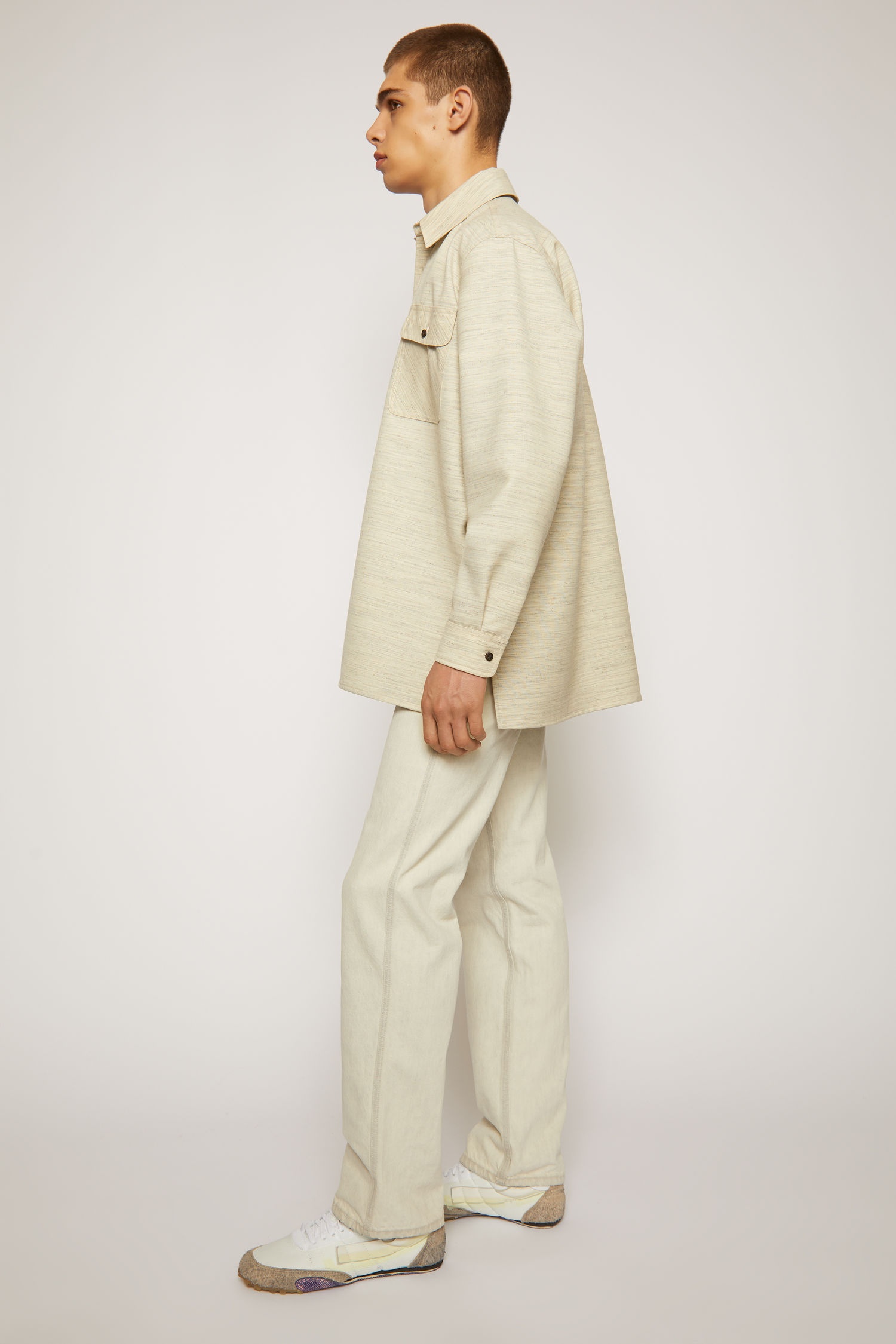 Melange wool-blend overshirt off white - 3