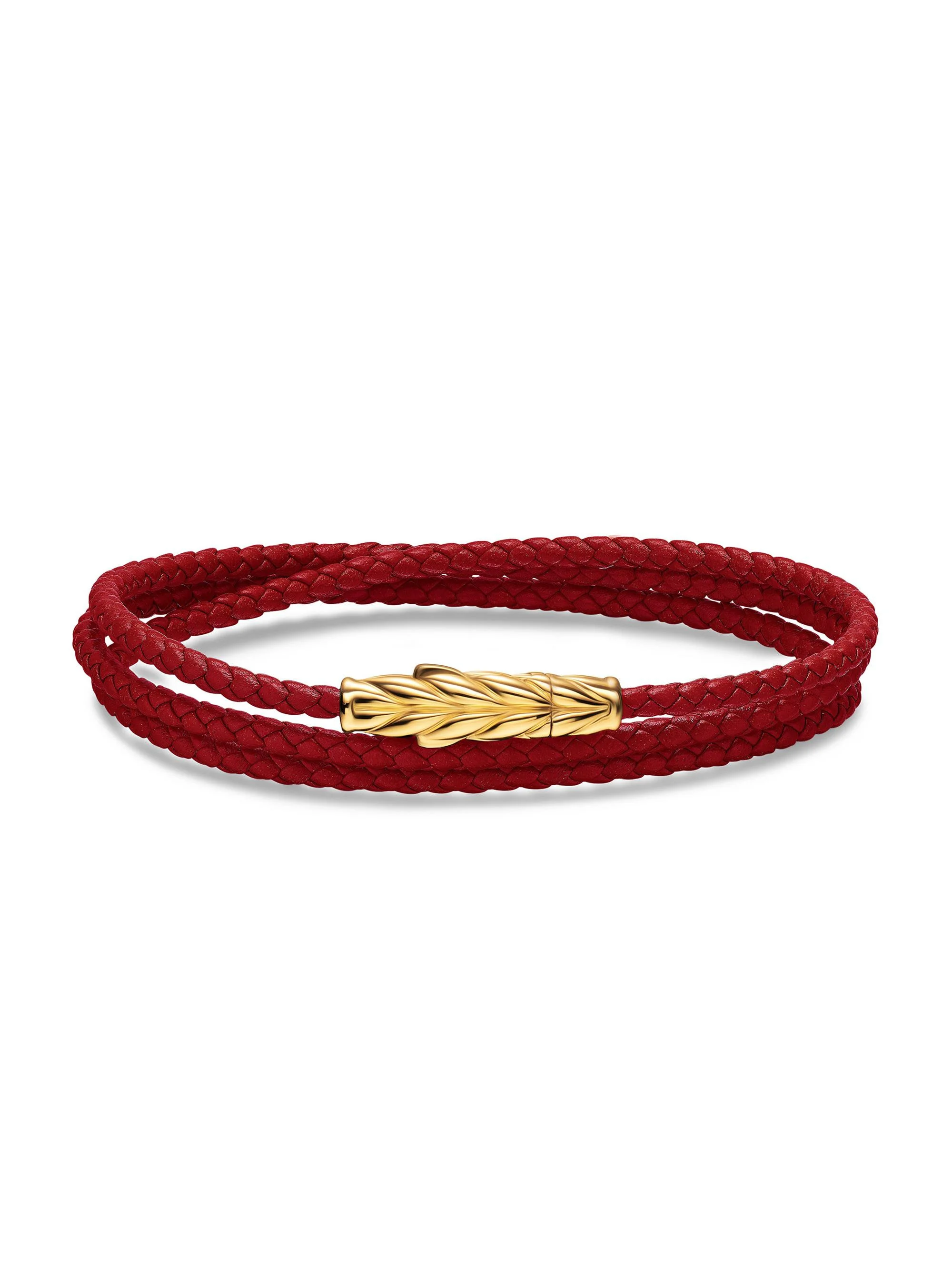 Men's Chevron Triple Wrap Bracelet in Leather - Red - 1