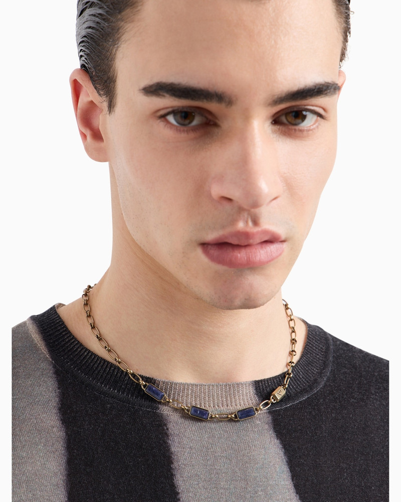 BLUE STONE WITH IP ANTIQUE GOLD-PLATING CHAIN NECKLACE 4