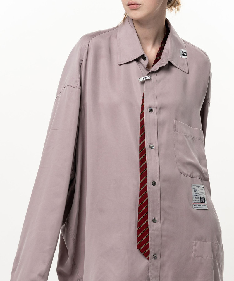 Attached Tie Long Sleeve Satin Shirt 13
