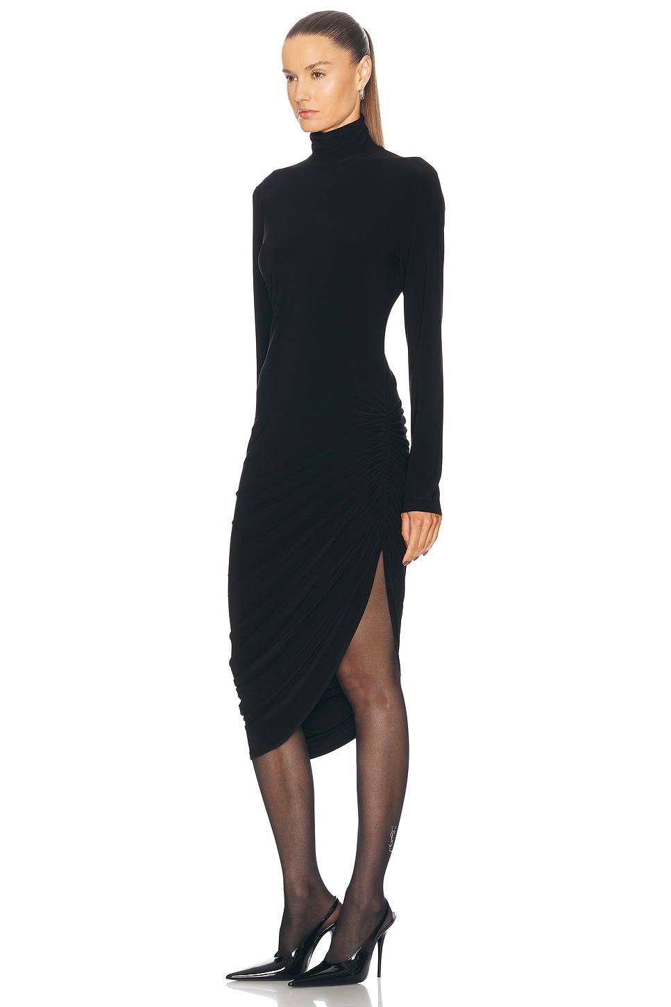Long Sleeve Turtleneck Side Drape Dress - 3
