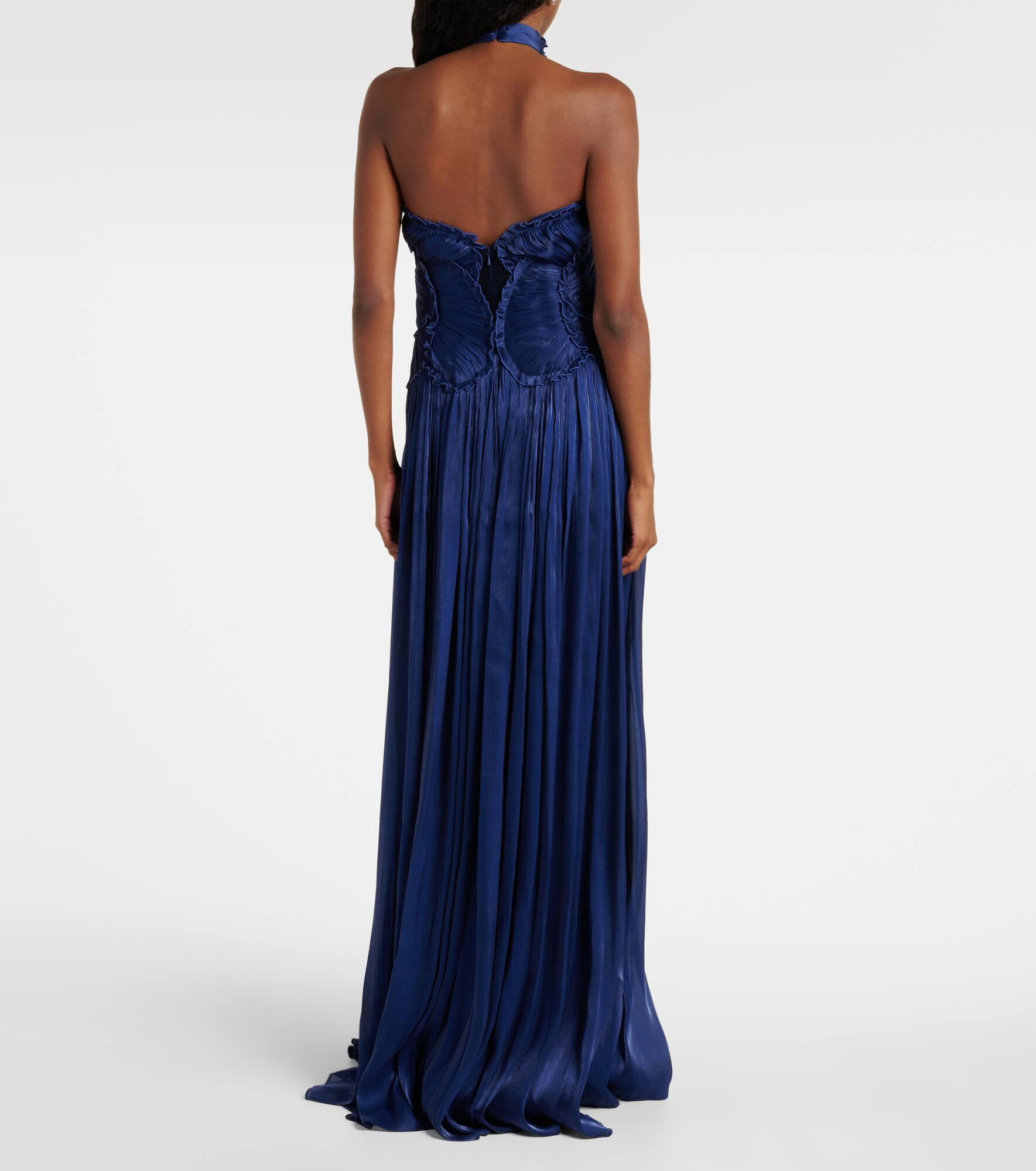 Ruched halterneck georgette gown - 3