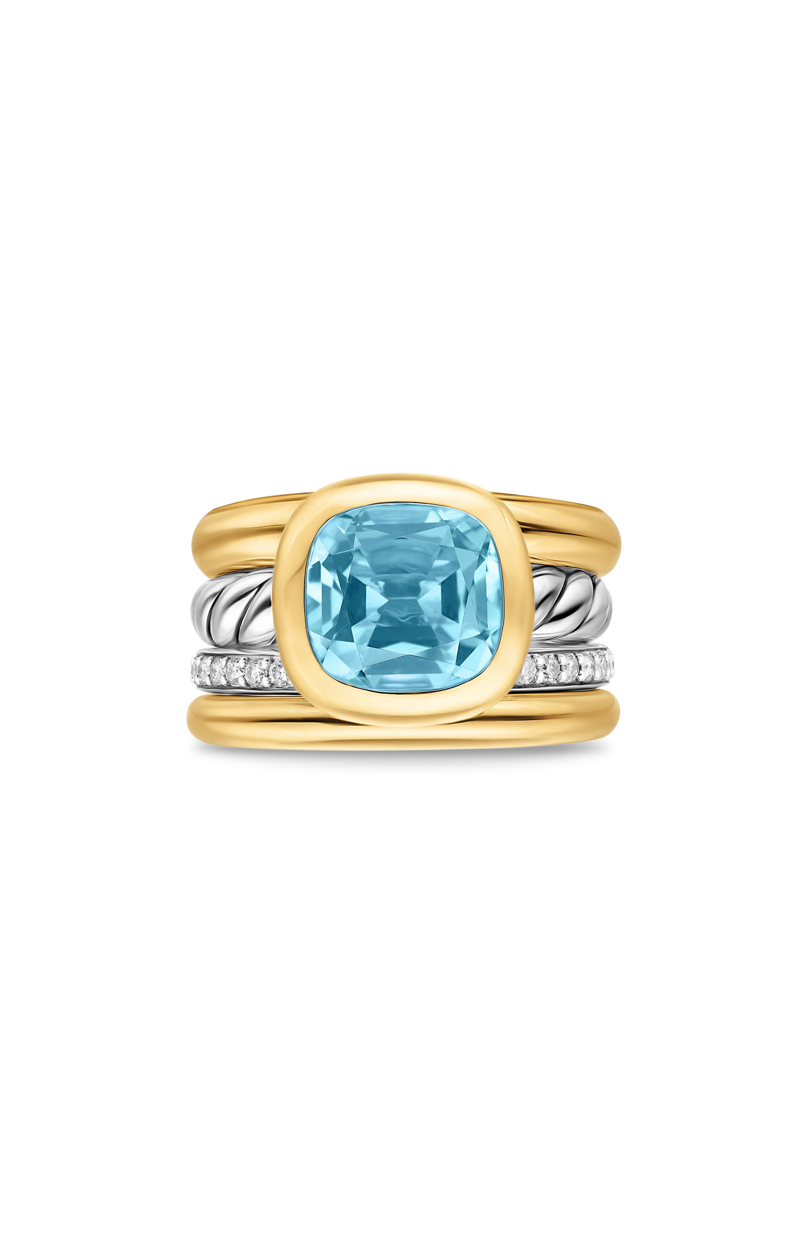 David Yurman DY Mercer® Four Row Stone Ring in Sterling Silver with 18K Yellow Gold, Sky Blue Topaz  - 1