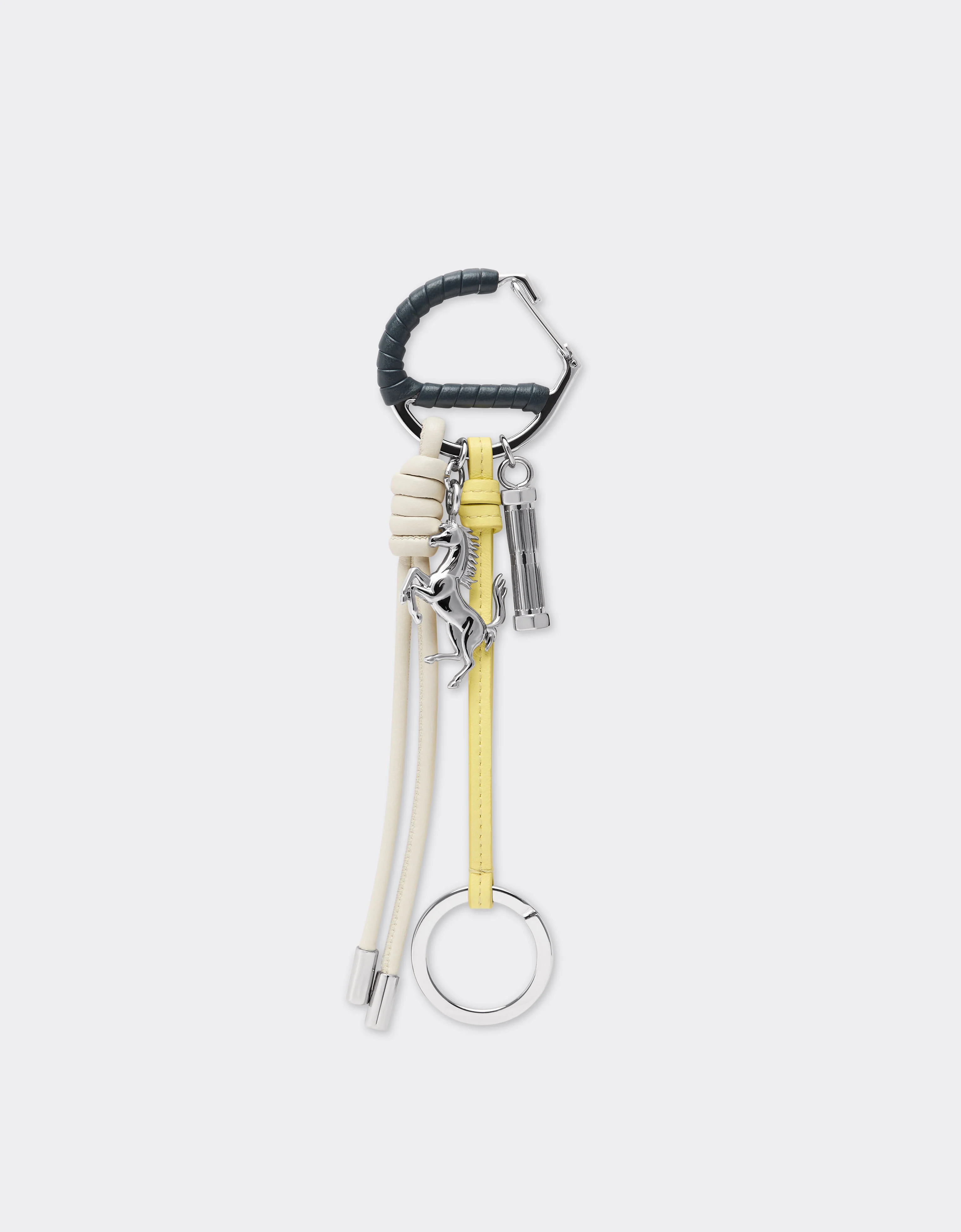 Multicolored metal and leather keyring with charm - 1