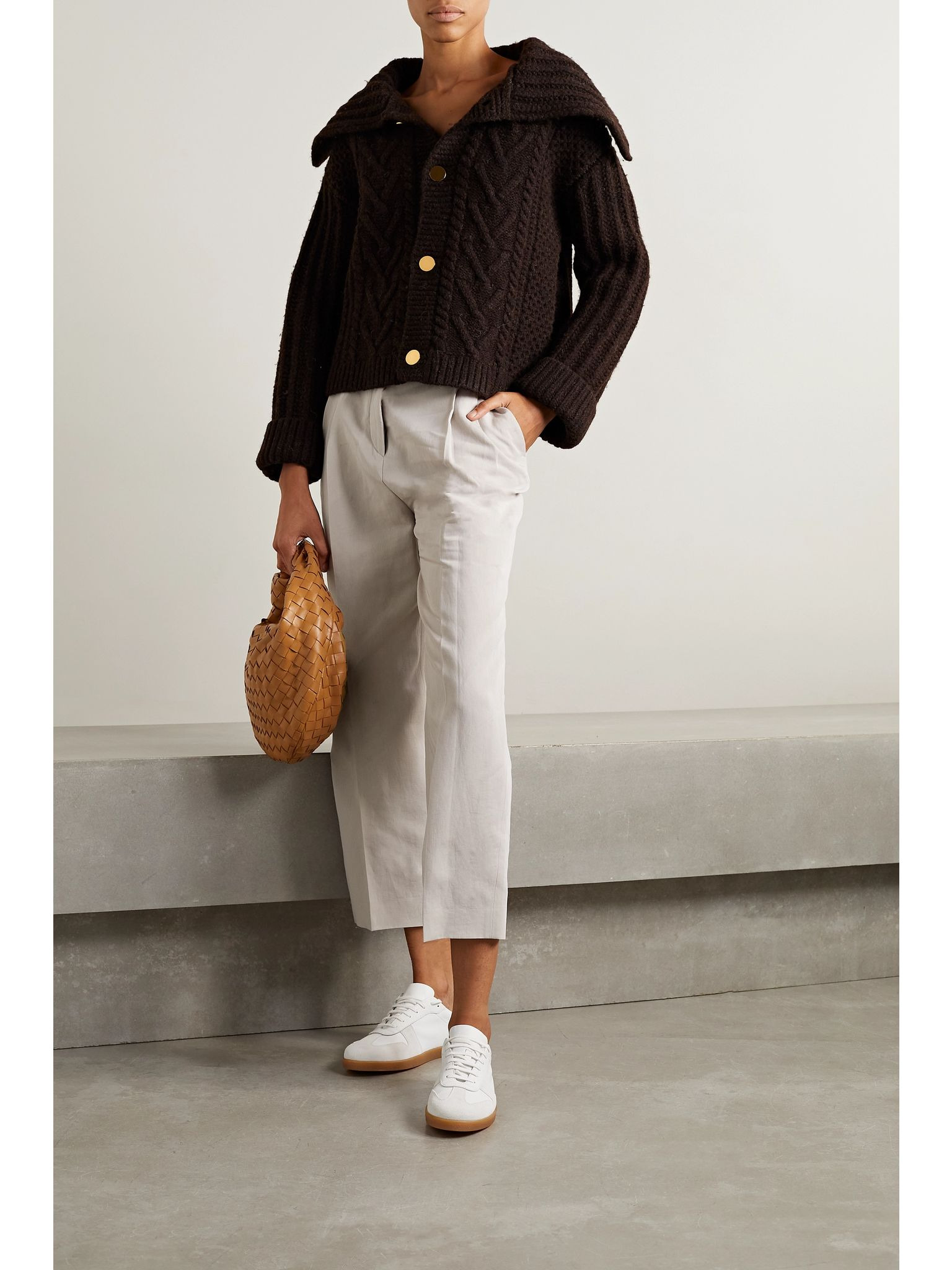 Wybie cropped pleated wool-blend twill wide-leg pants Beige - 2