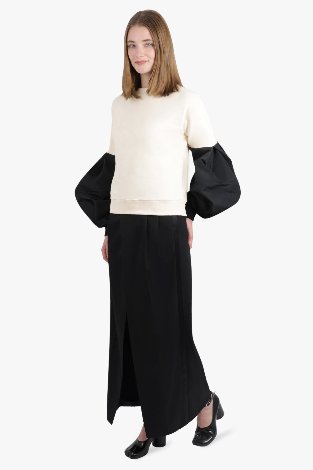 CREWNECK L/S SWEATSHIRT WITH BALLOON SLEEVES | CREAM/BLACK - 4