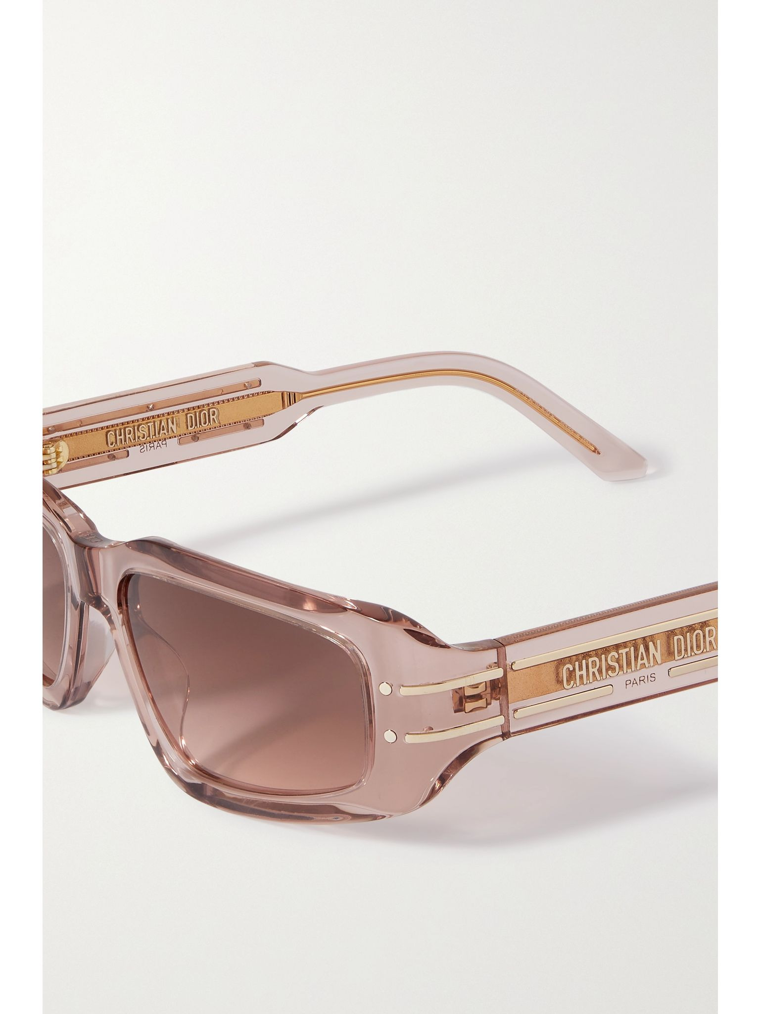 DiorSignature S9U rectangular-frame acetate and gold-tone sunglasses Baby pink - 4