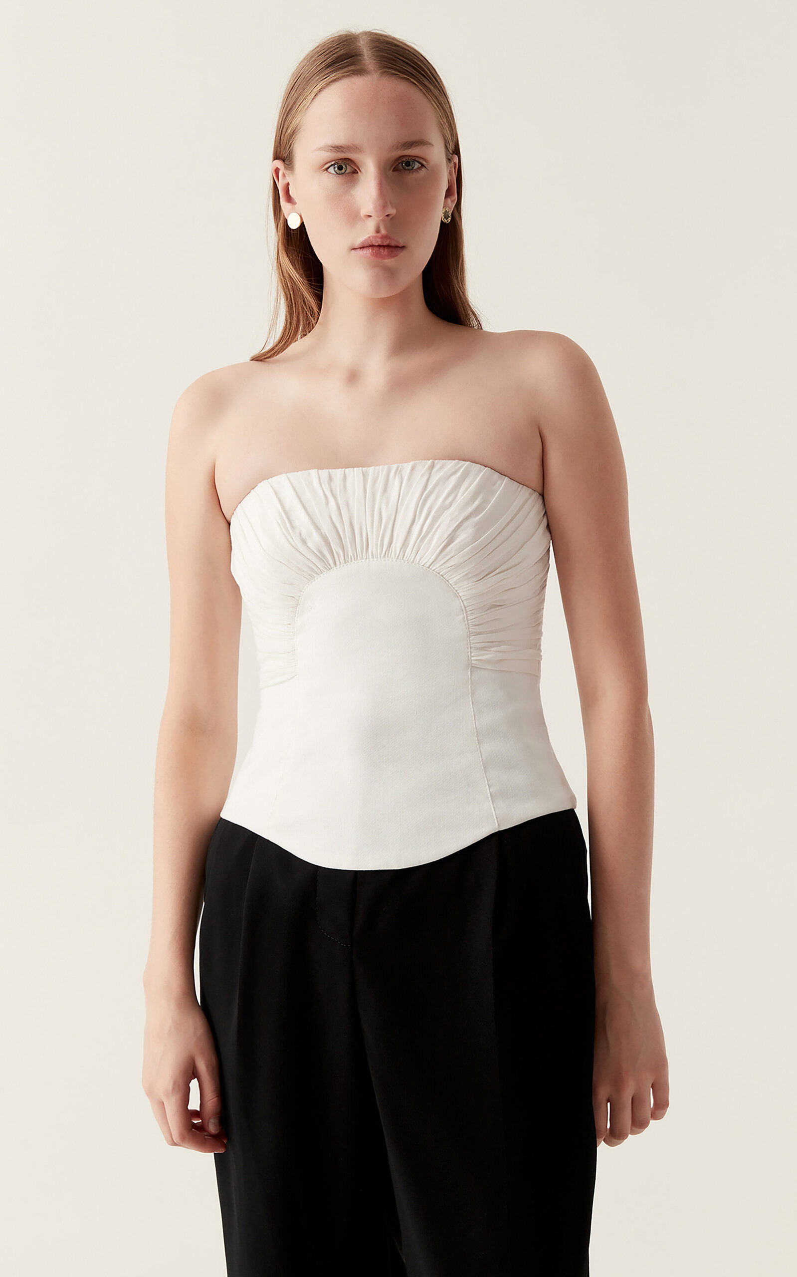 Oriel Ruched Linen Bustier Top white - 6