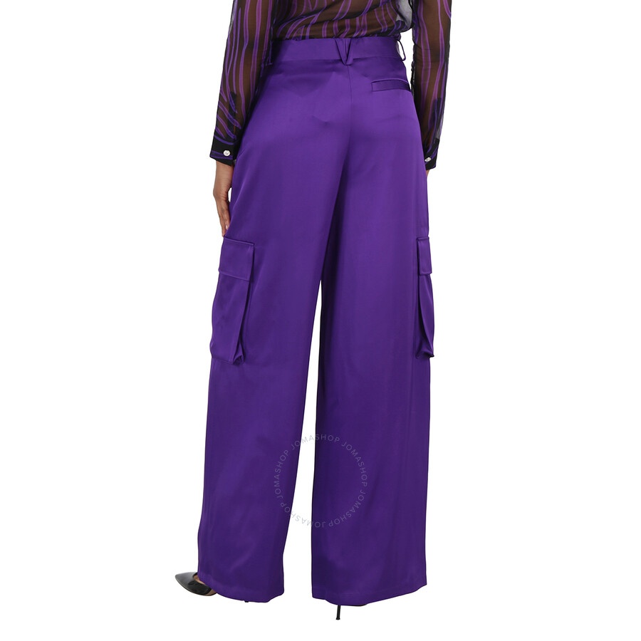Versace Ladies Bright Dark Orchid Wide-Leg Cargo Pants - 6