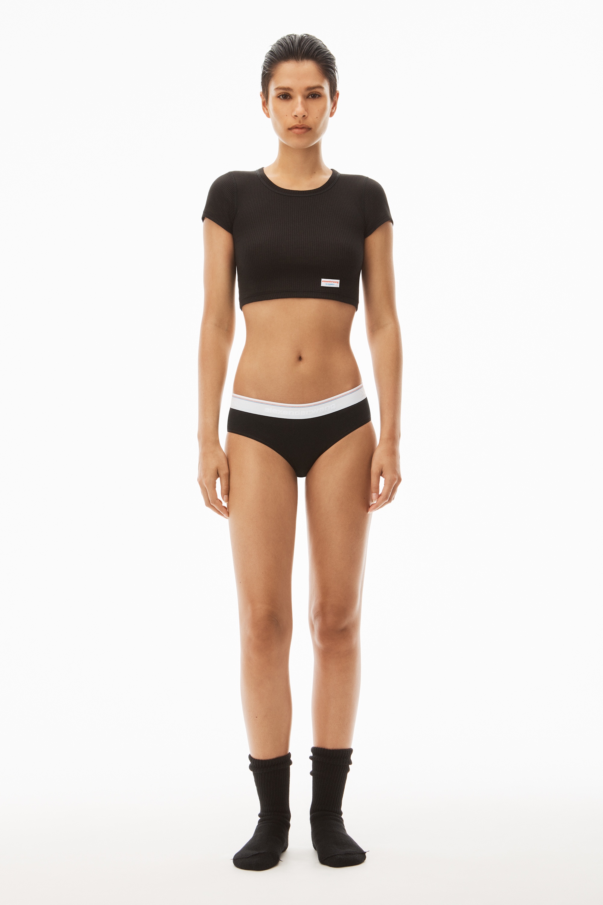 Cropped Short-Sleeve Tee in Ribbed Cotton Jersey - 5