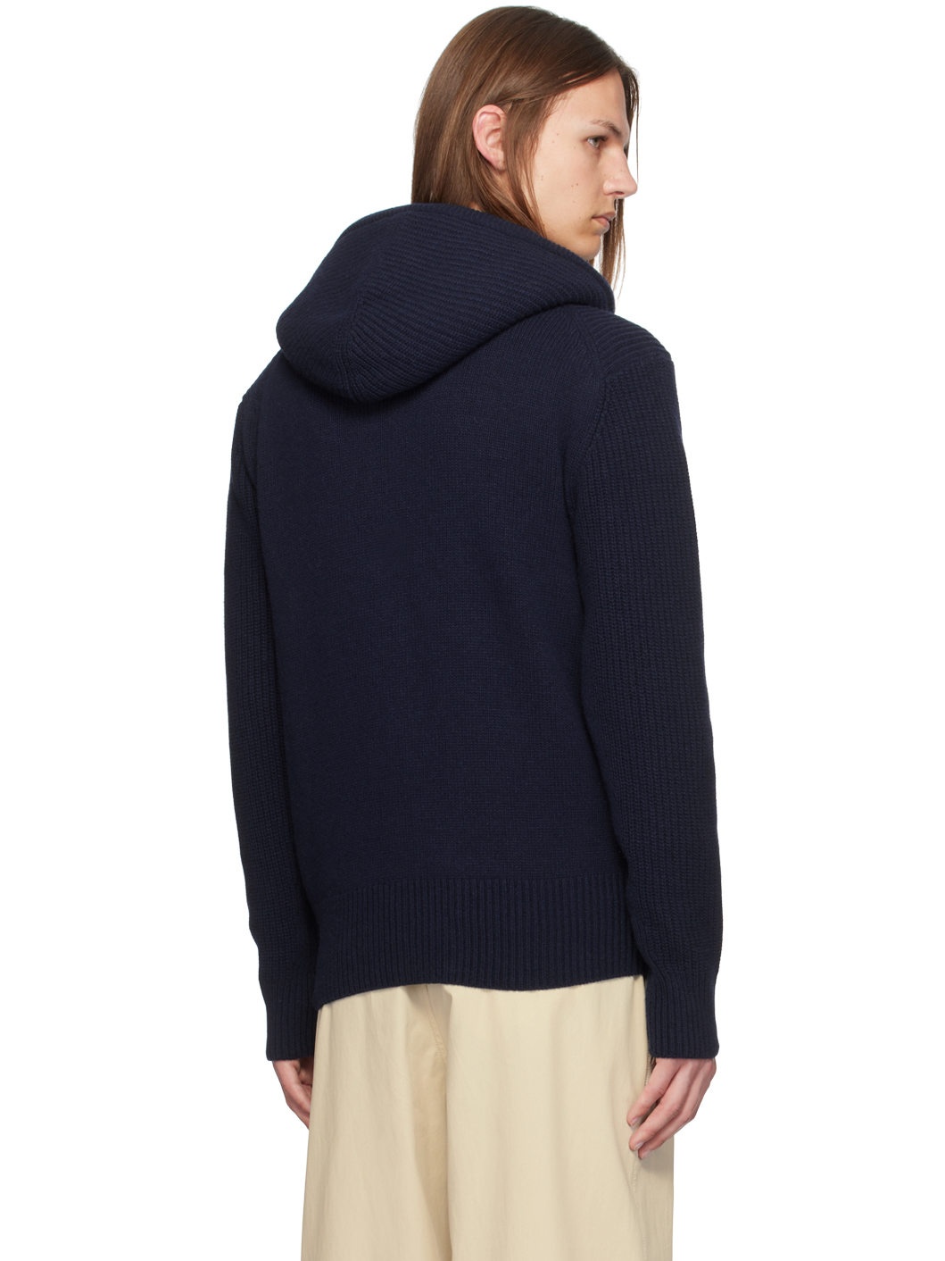 Moncler Navy Wool & Cashmere Hoodie | REVERSIBLE