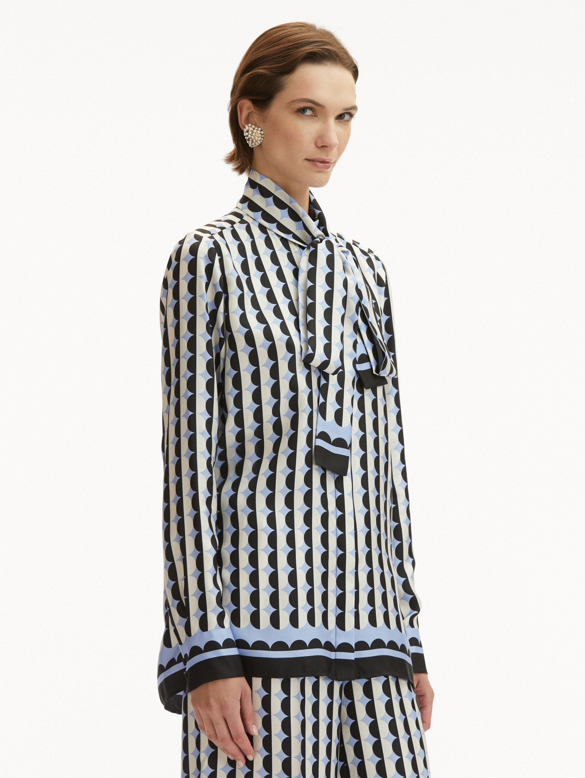 GEOMETRIC CIRCLE SILK TWILL BLOUSE - 5